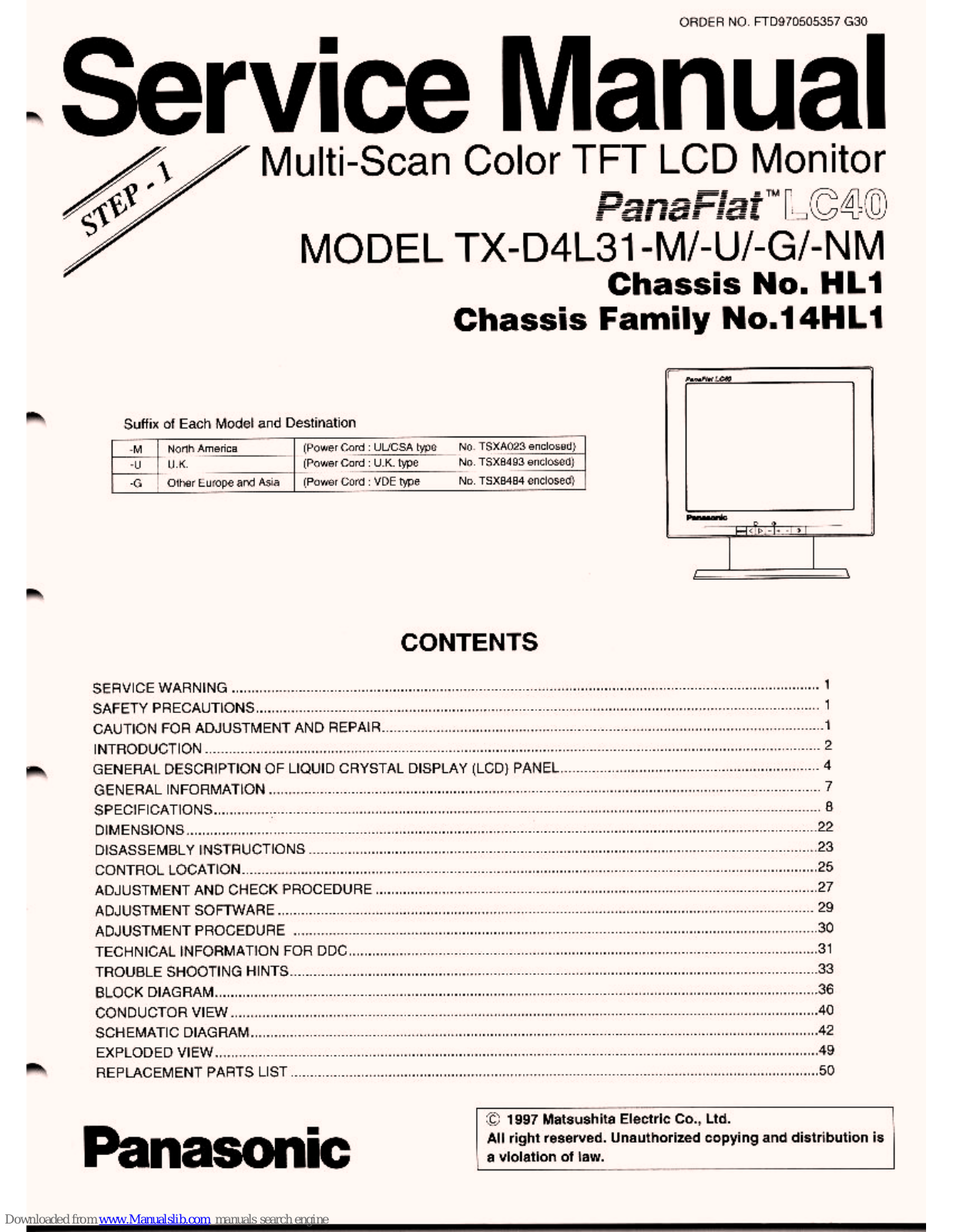 Panasonic PanaFlat LC40 TX-D4L31-M, PanaFlat LC40 TX-D4L31-U, PanaFlat LC40 TX-D4L31-G, PanaFlat LC40 TX-D4L31-NM Service Manual