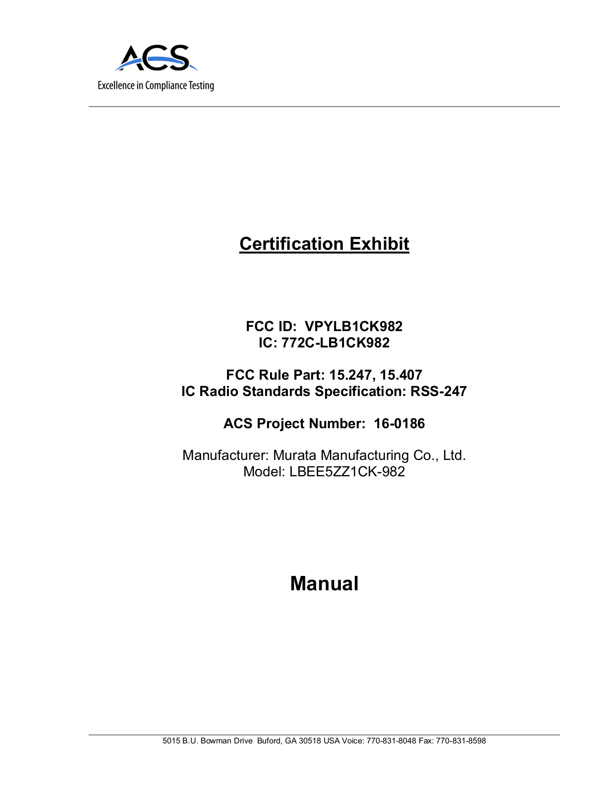 Murata LB1CK982 User Manual