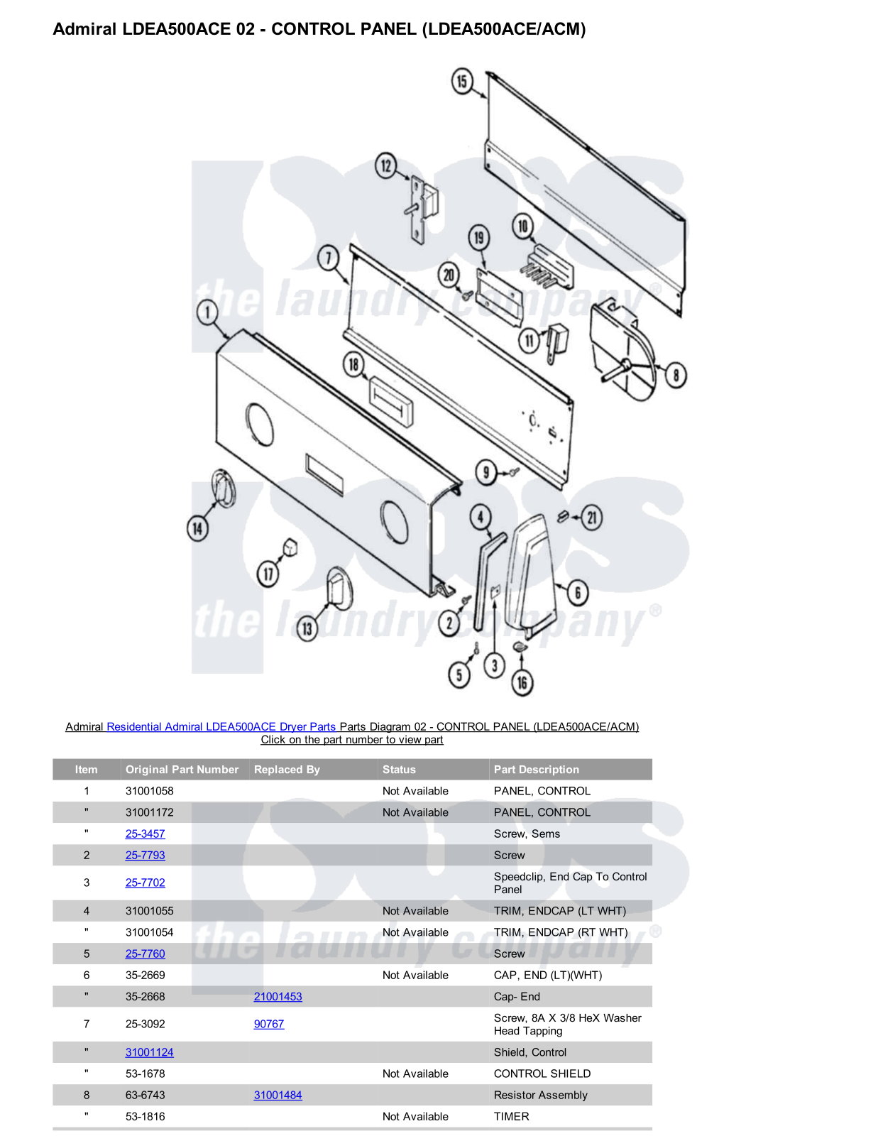 Admiral LDEA500ACE Parts Diagram