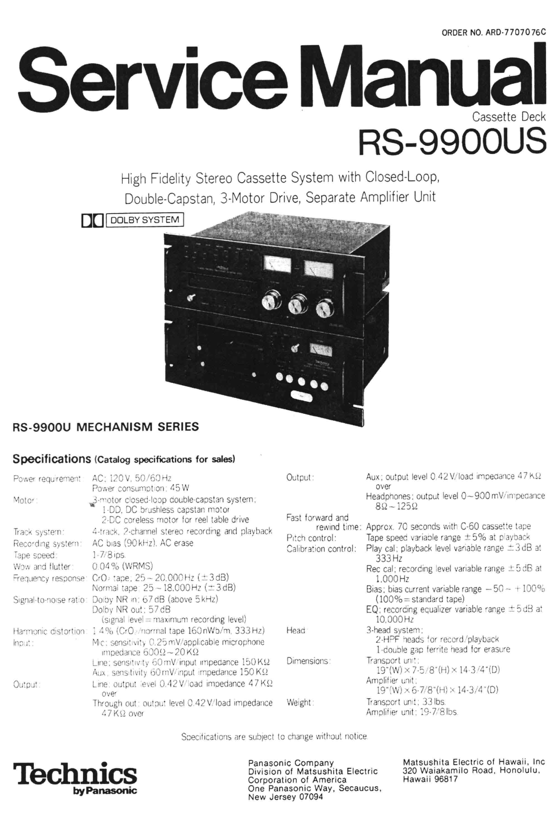 Technics RS-9900-US Service Manual