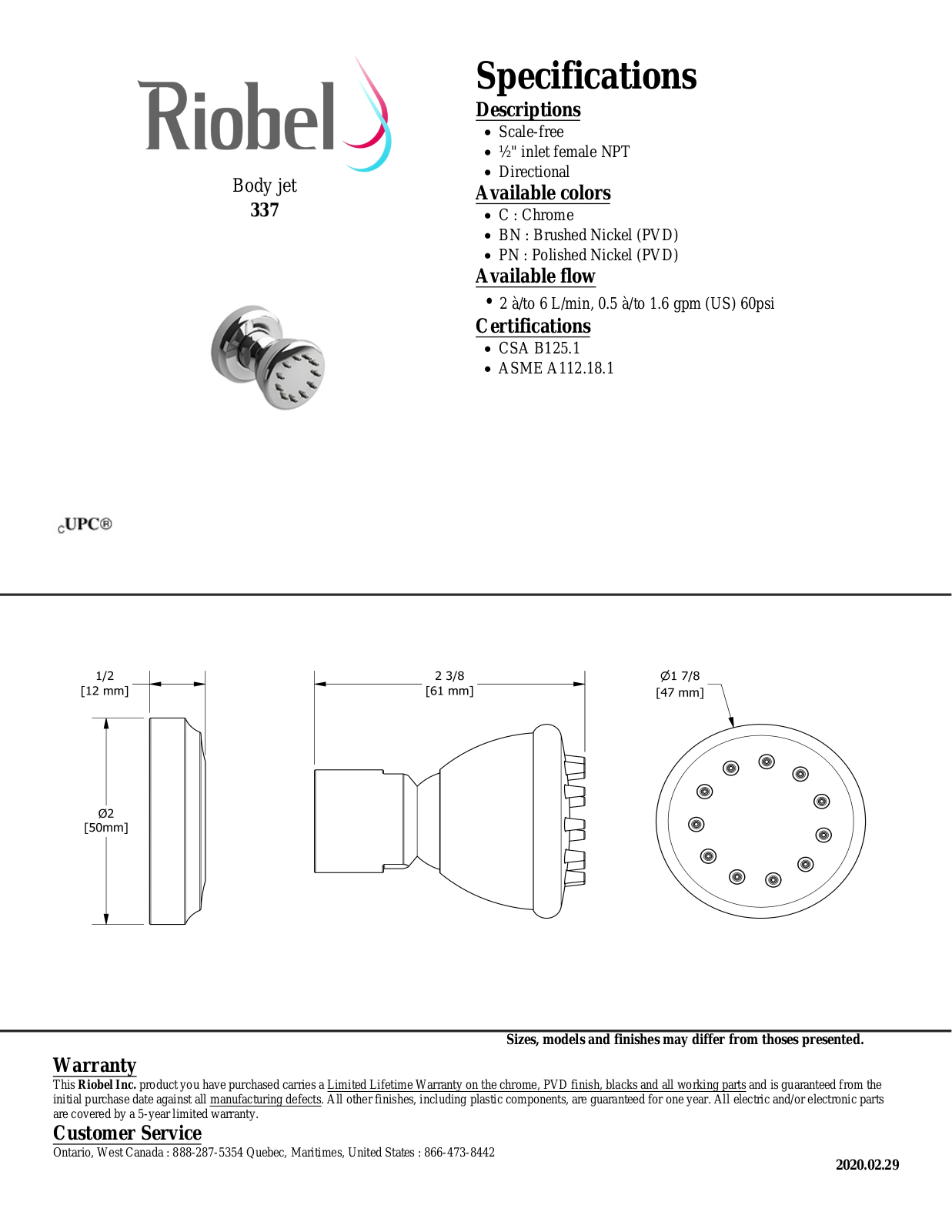 Riobel 337PN Specifications - ManualMachine.com