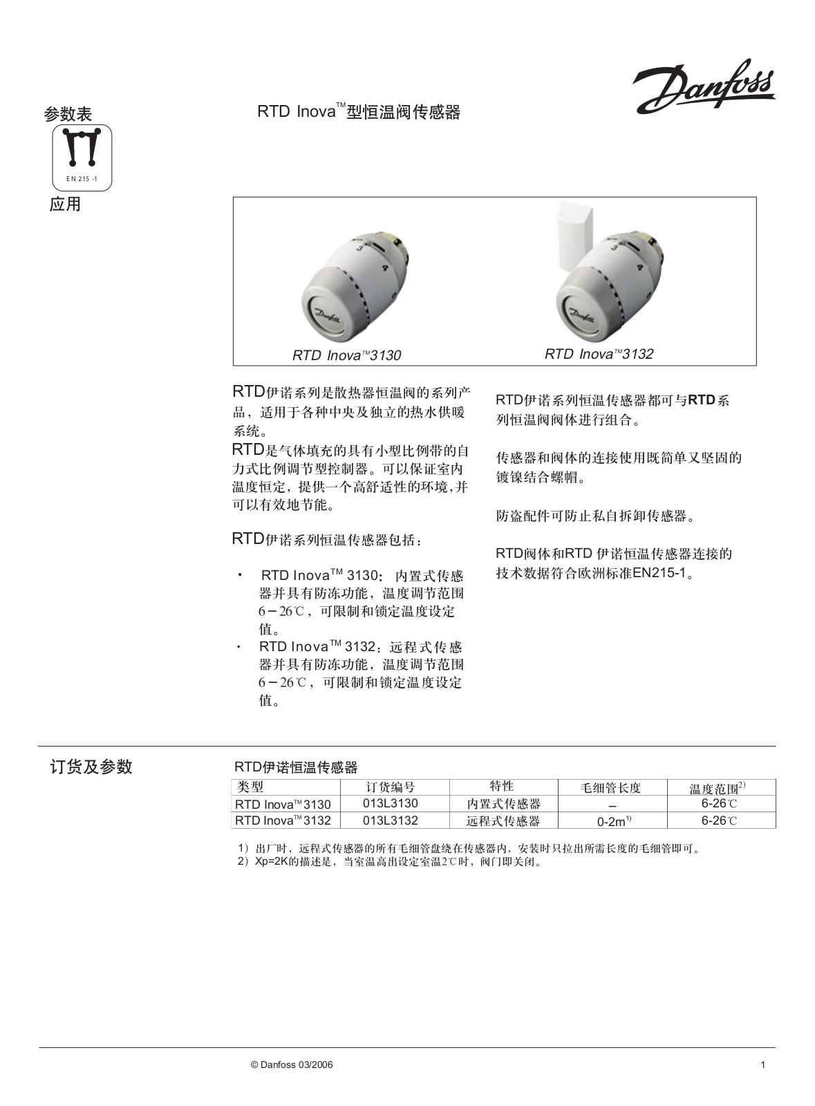 Danfoss RTD Inova 3130, RTD Inova 3132 Data sheet