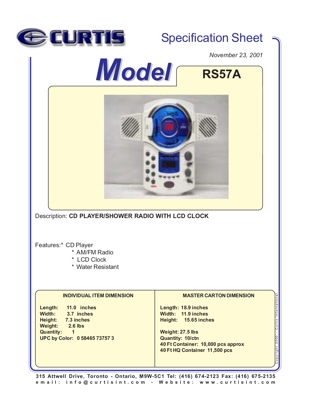 Curtis RS57A User Manual