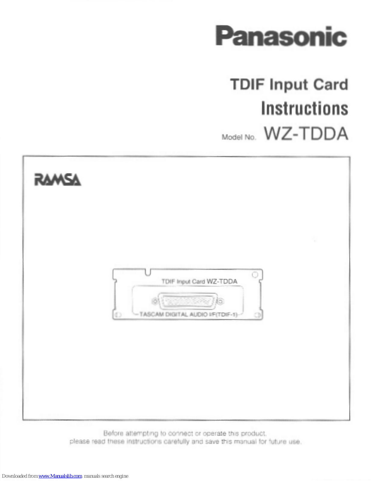 Panasonic Ramsa WZ-TDDA Instructions Manual