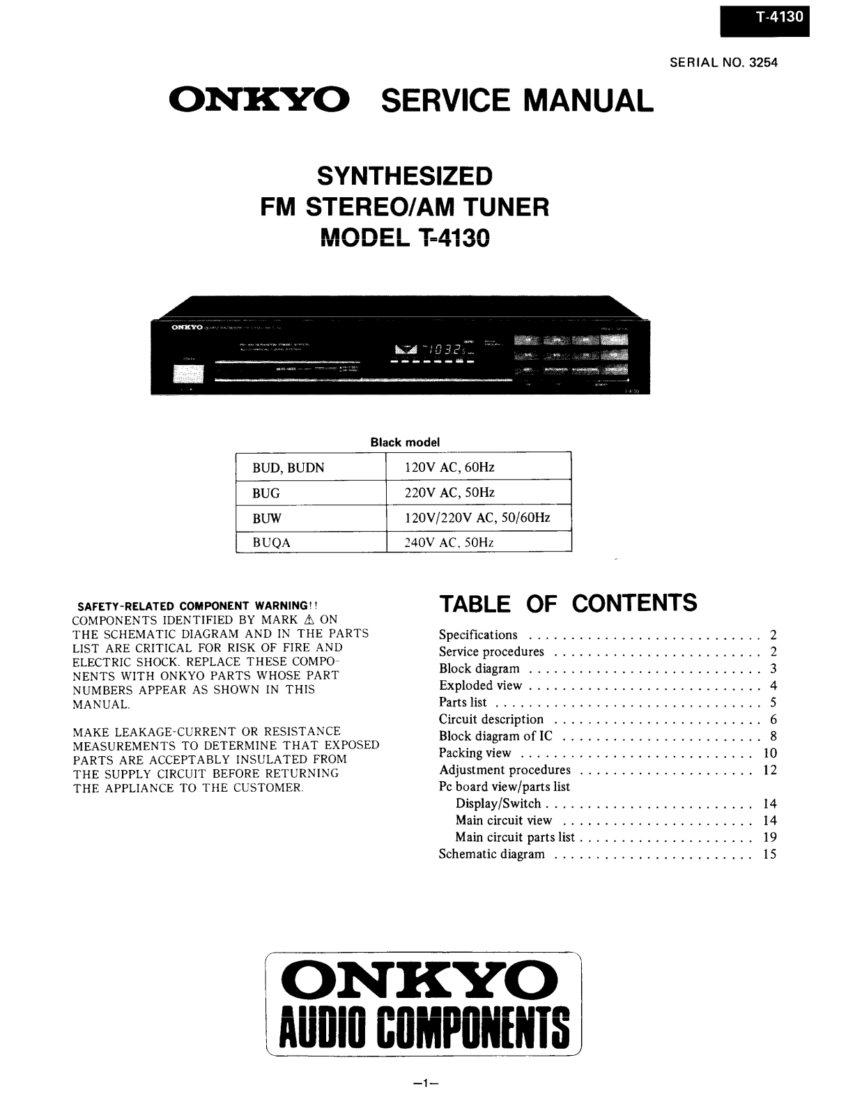 Onkyo T-4130 Service manual