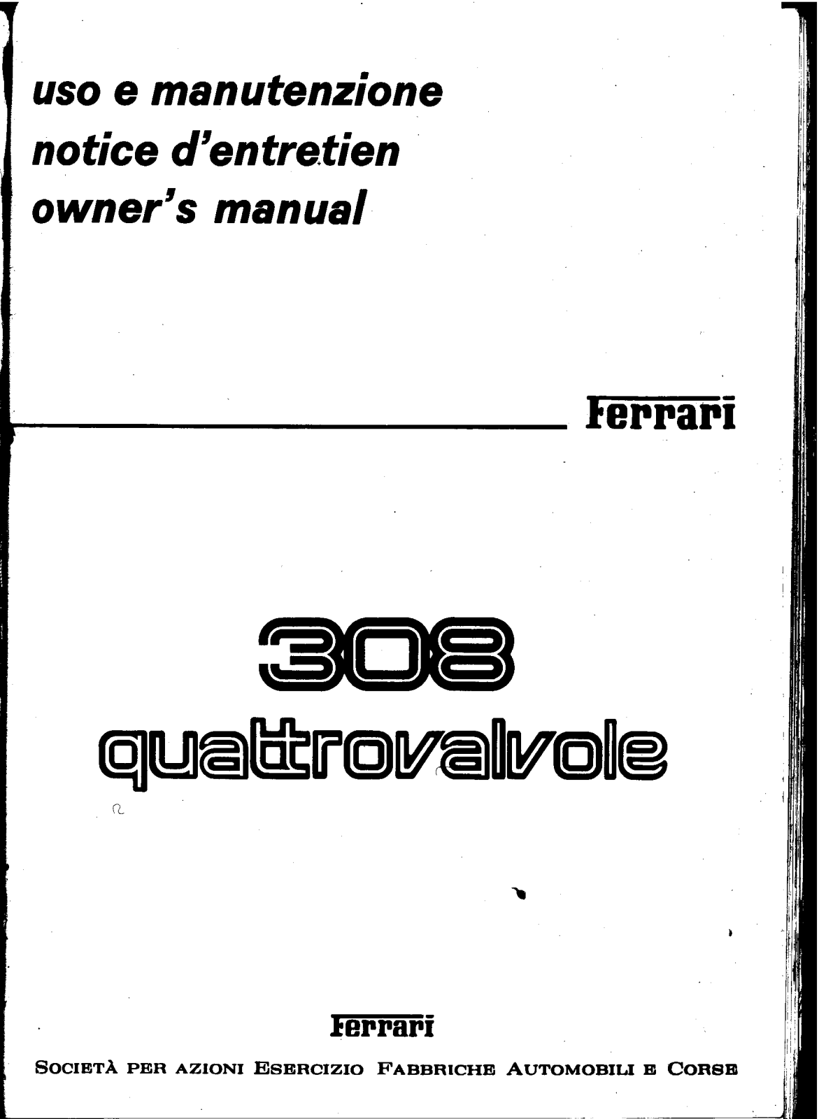 Ferrari 308 QUATTROVALVOLE User Manual