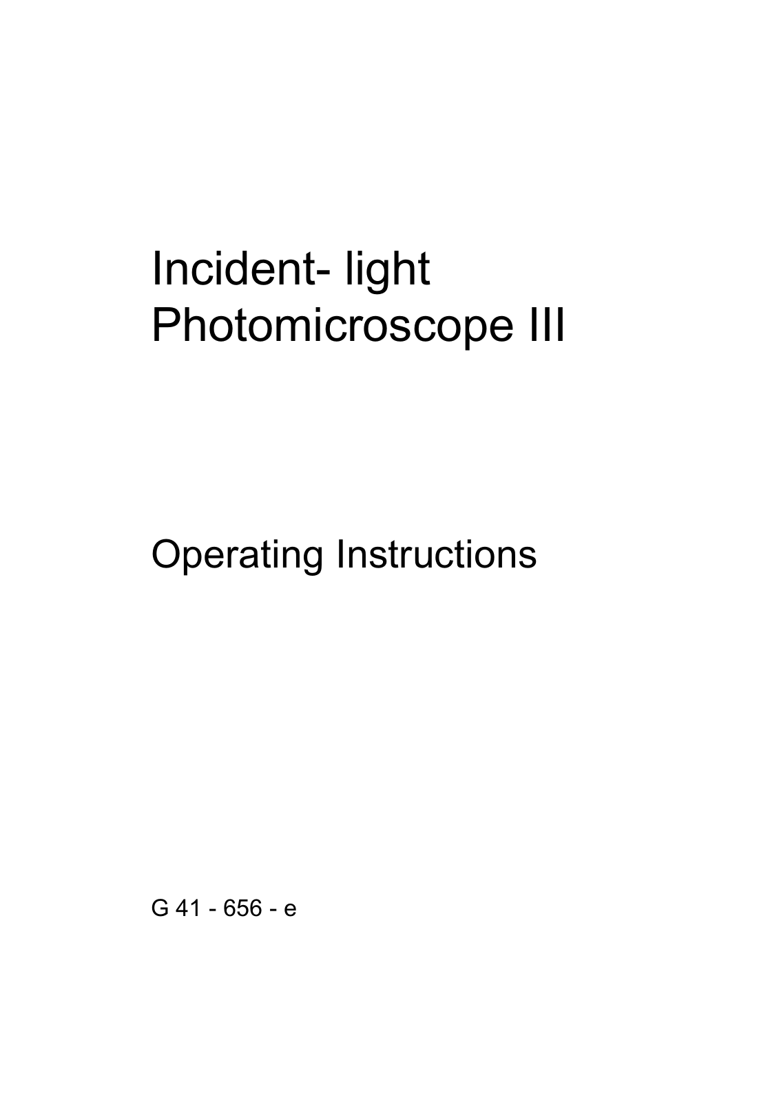 Zeiss Incident-Light Photomicroscope III User manual