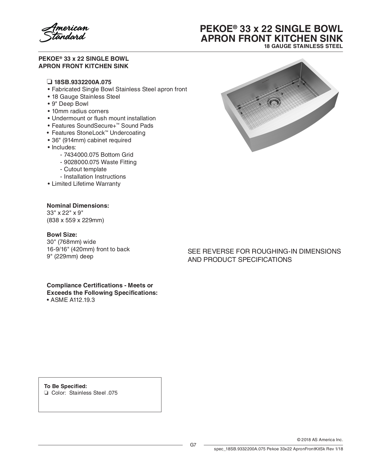 American Standard 18SB.9332200A.075 User Manual