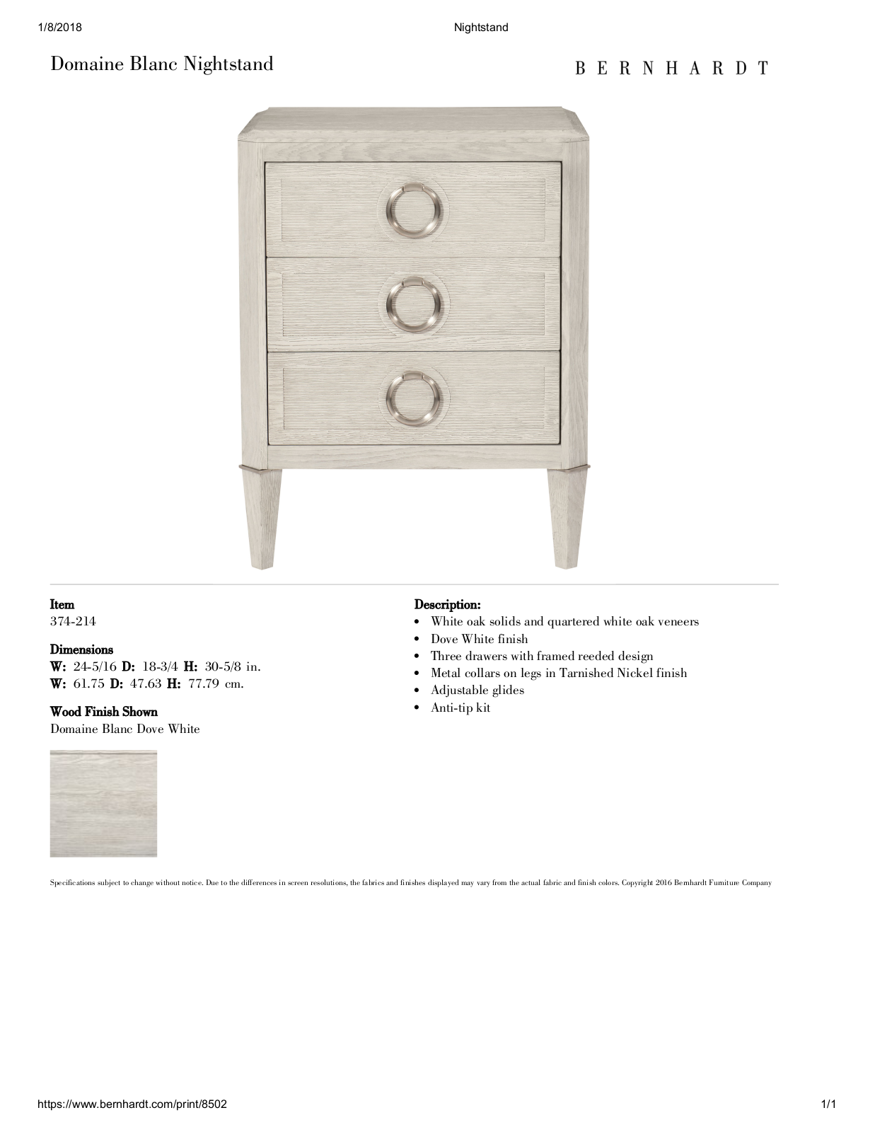 Bernhardt BHT10011 Specifications - ManualMachine.com