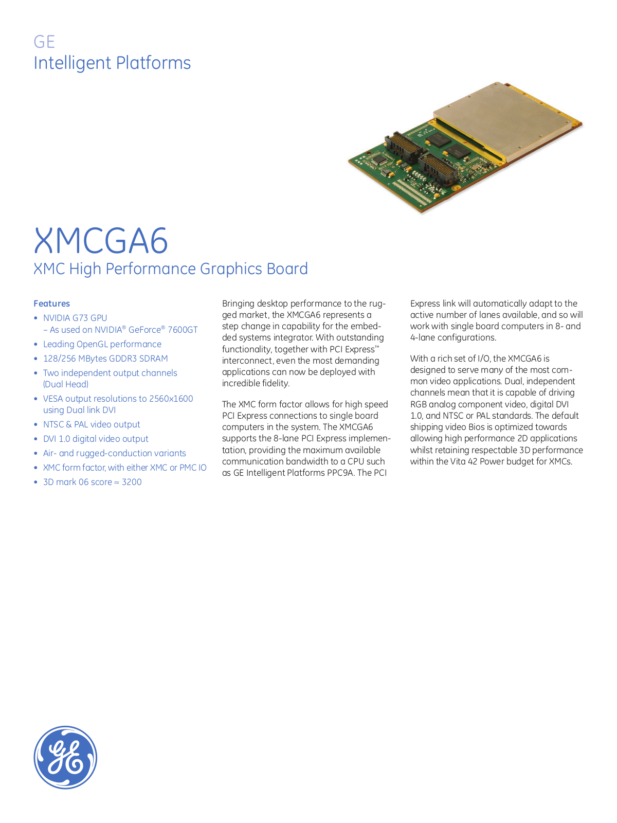 GE XMCGA6 Data Sheet