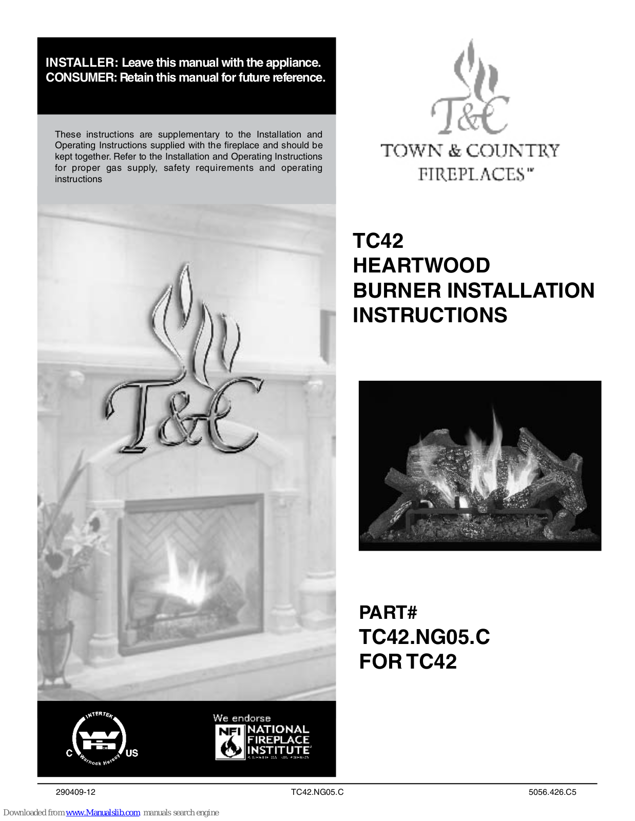 Town & Country Fireplaces TC42, TC42.NG05.C Installation Instructions Manual