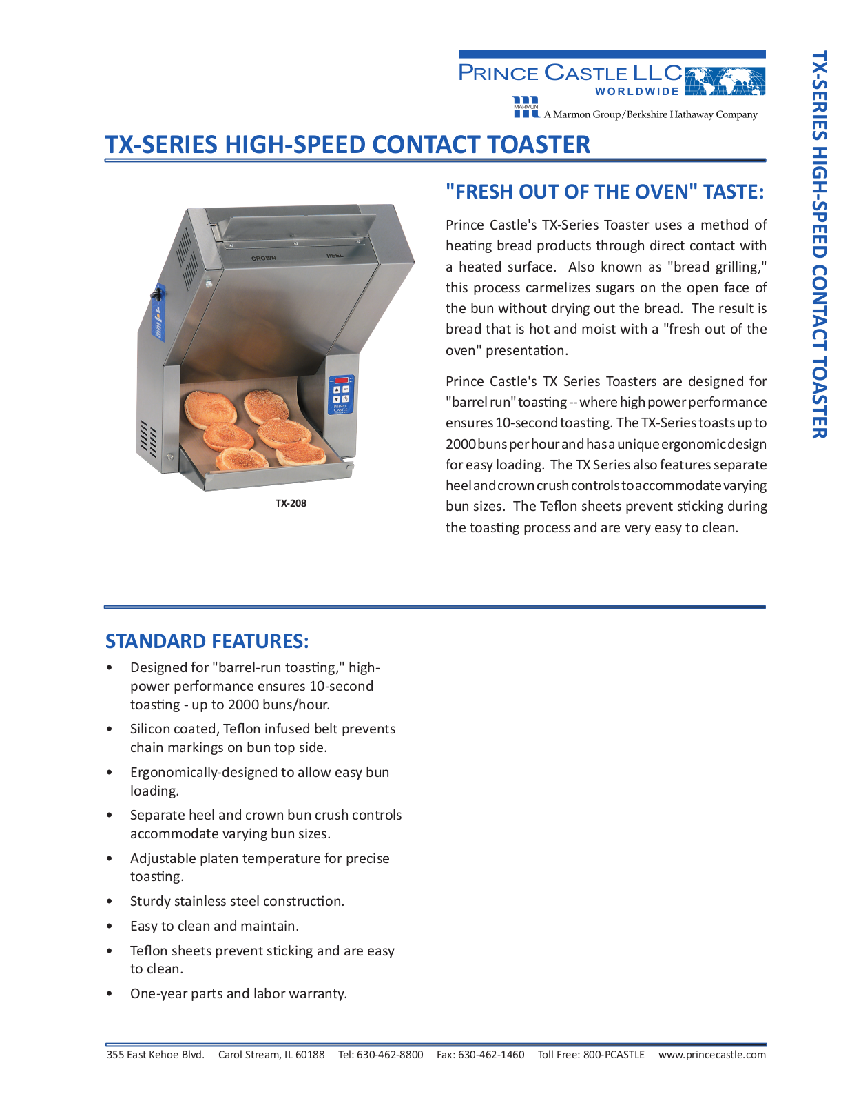 Prince Castle TX-208, TX User Manual