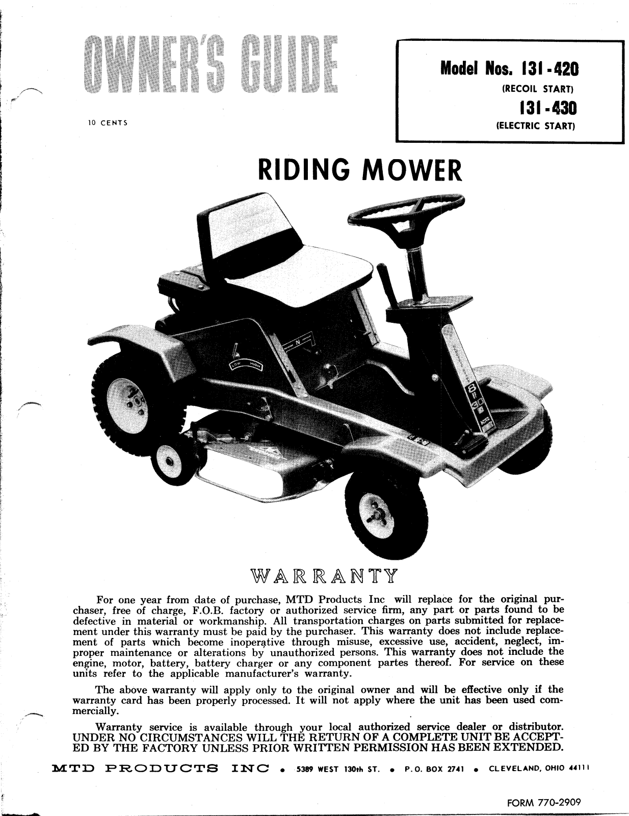 MTD 131-420, 131-430 User Manual