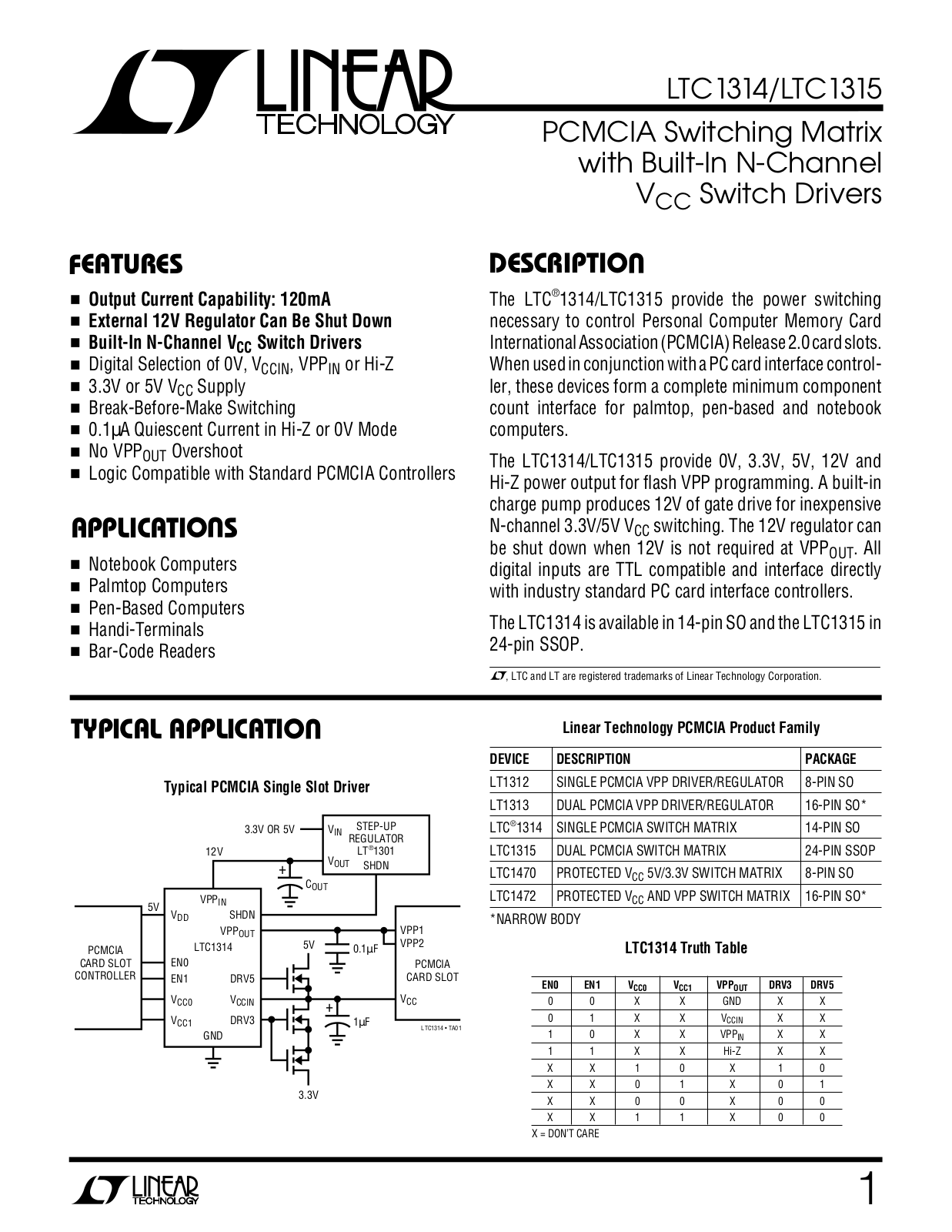 Linear Technology LTC1315, LTC1314 Datasheet