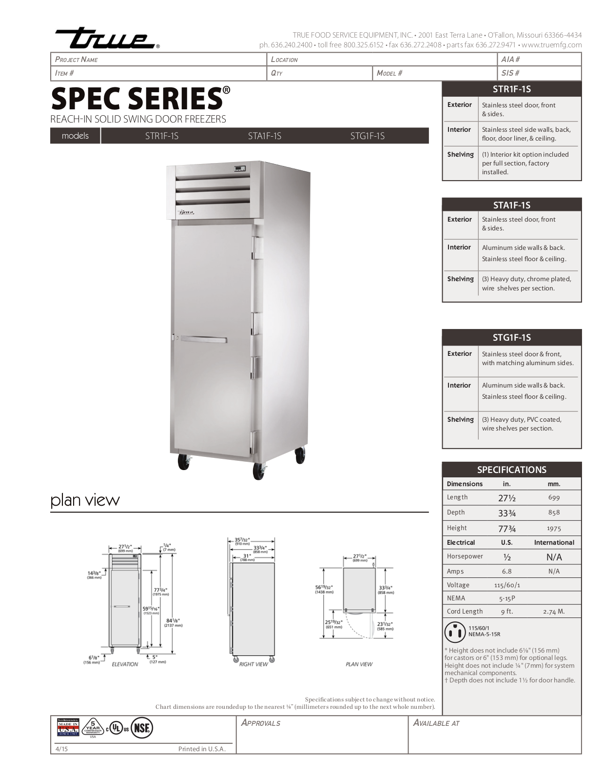 True STA1F-1S User Manual