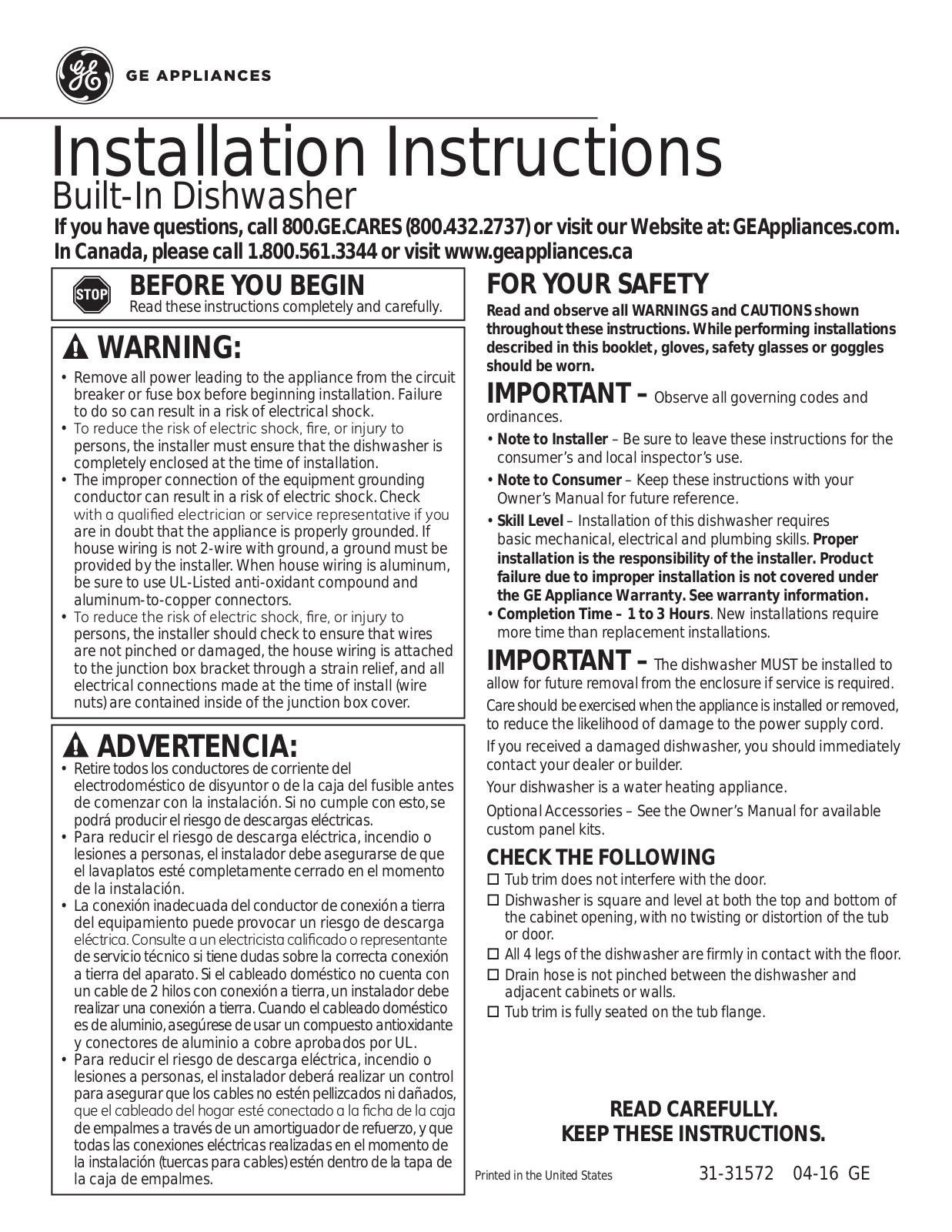 General Electric GDT545PFJDS Installation