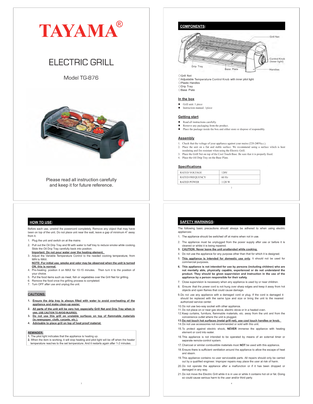 Tayama TG-876 User Manual