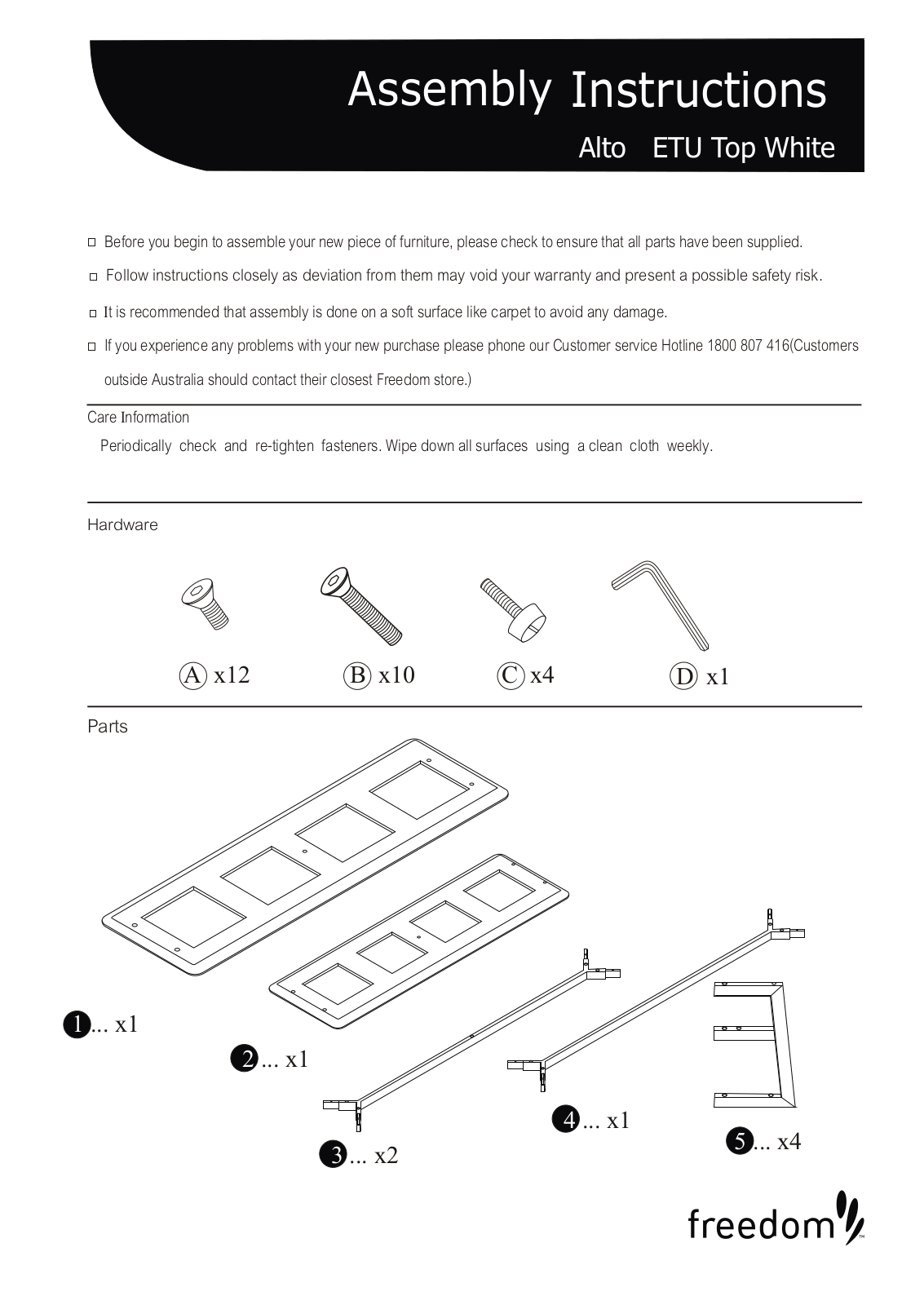 Freedom Alto ETU Top Assembly Instruction