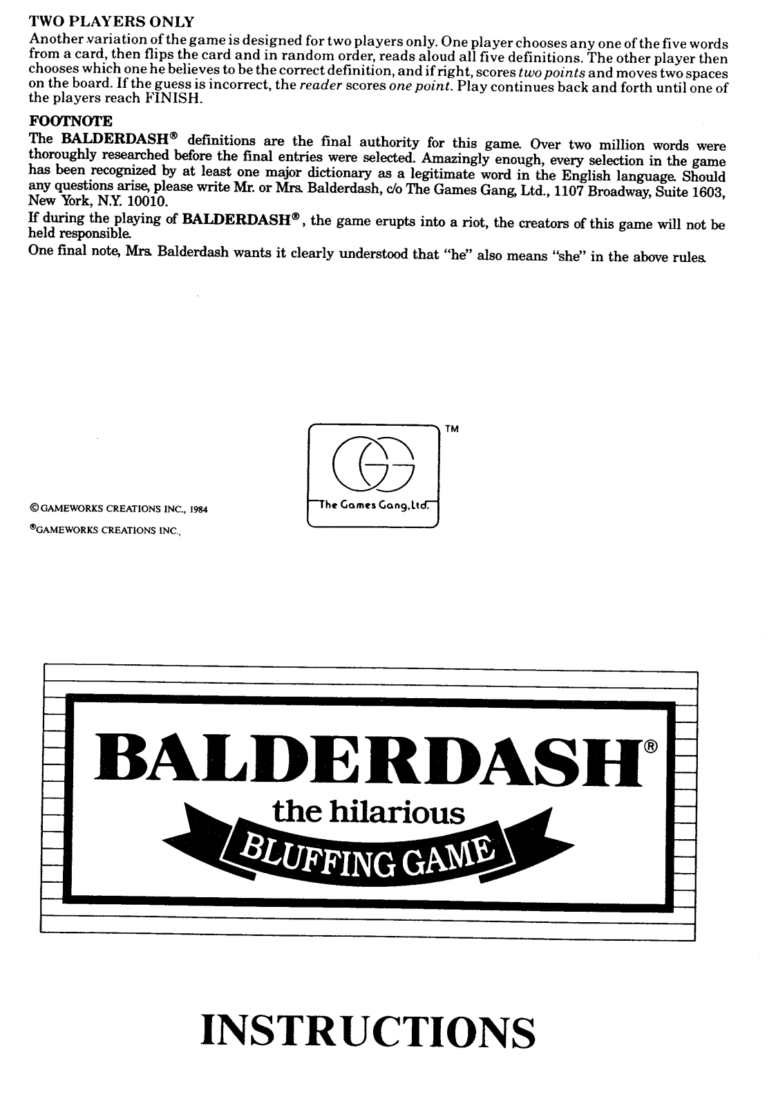 Hasbro BALDERDASH User Manual