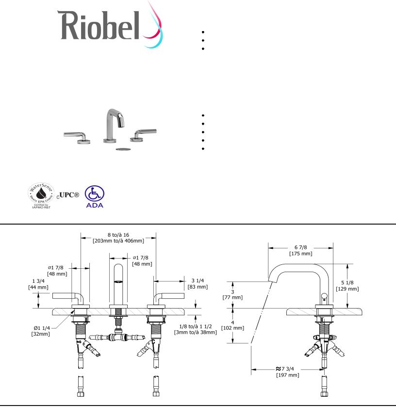 Riobel RUSQ08LBN, RUSQ08LBK10, RUSQ08LBG10 Specifications