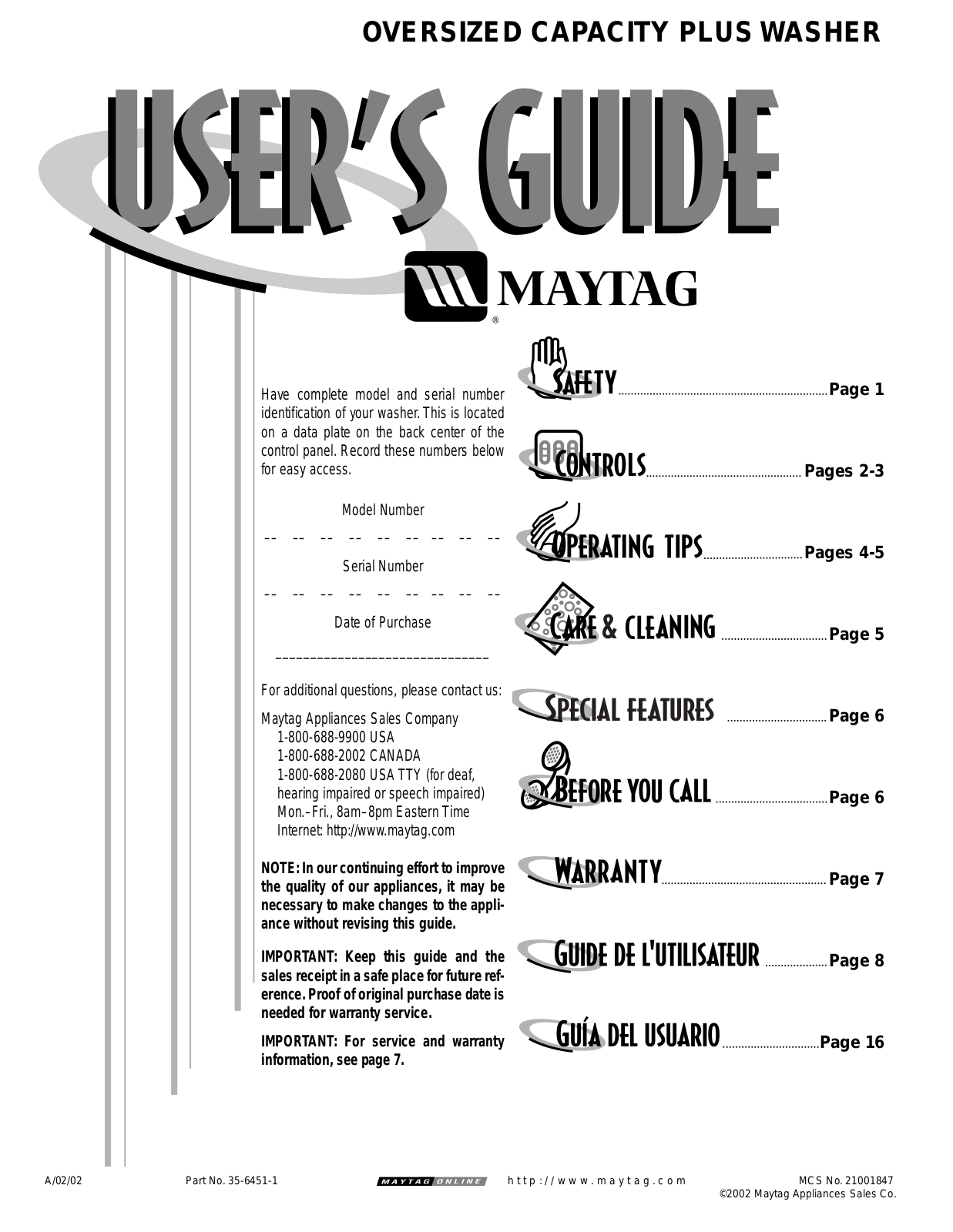 Maytag PAV5157AWW, PAV5158AWW Owner's Manual
