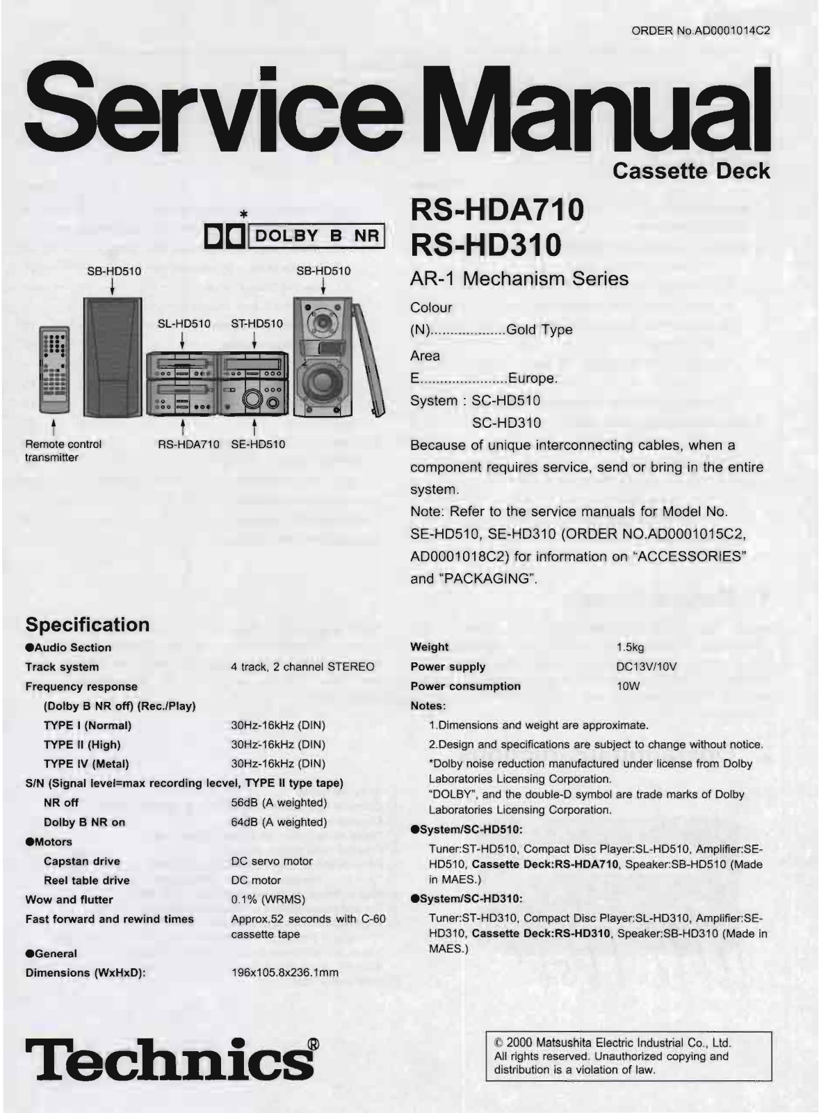 Technics RS-HDA-710 Service Manual