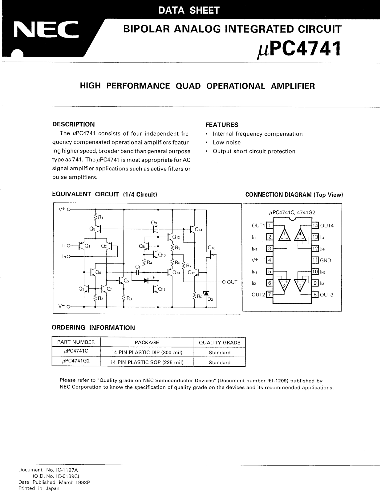 NEC PC4741 DATA SHEET