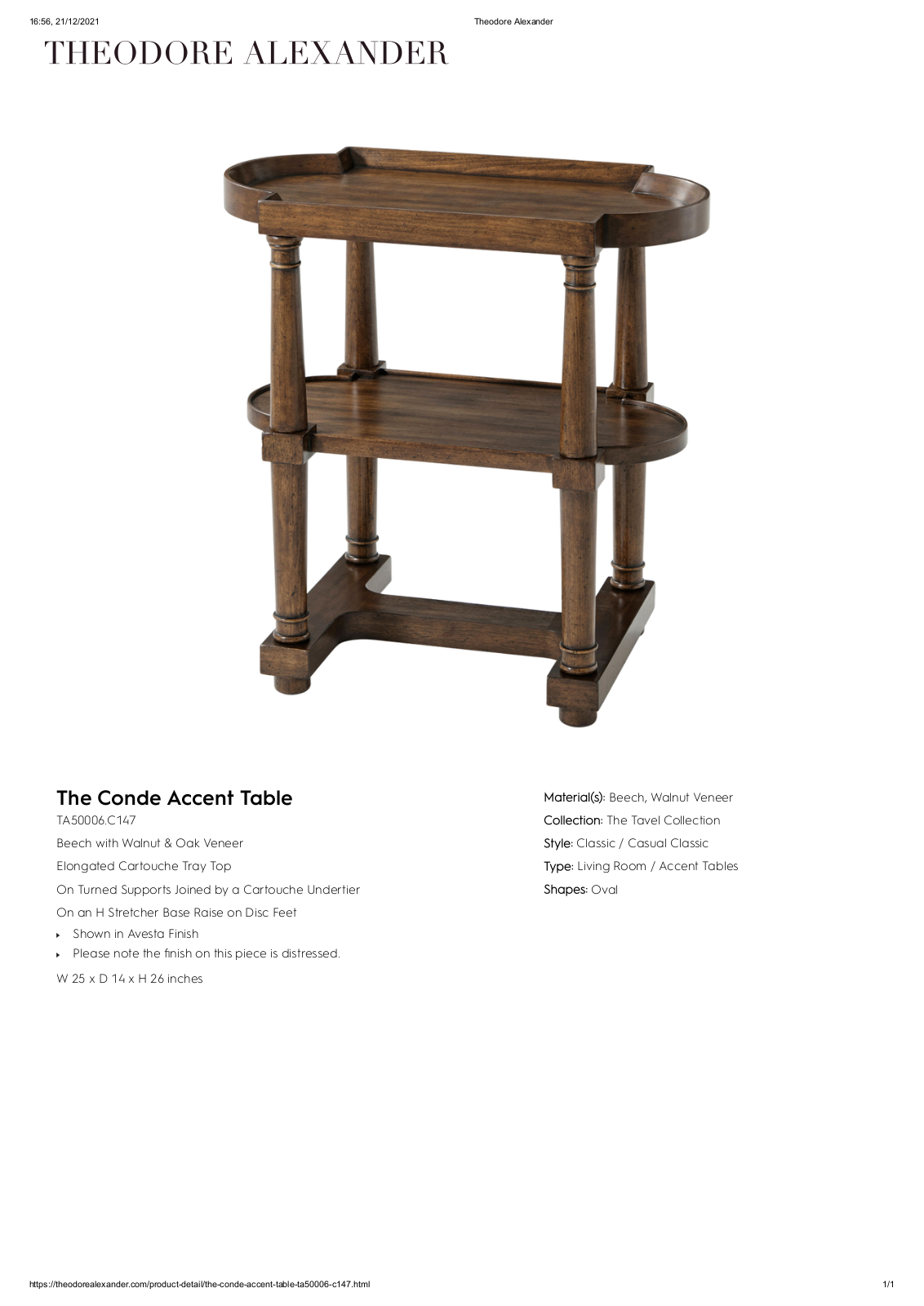 Theodore Alexander FPLJ3906 Specifications - ManualMachine.com