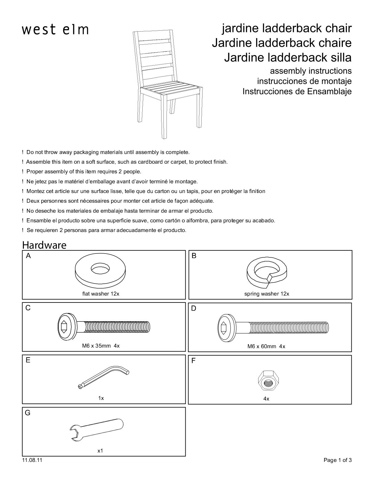 West Elm Jardine Ladderback Chair Assembly Instruction