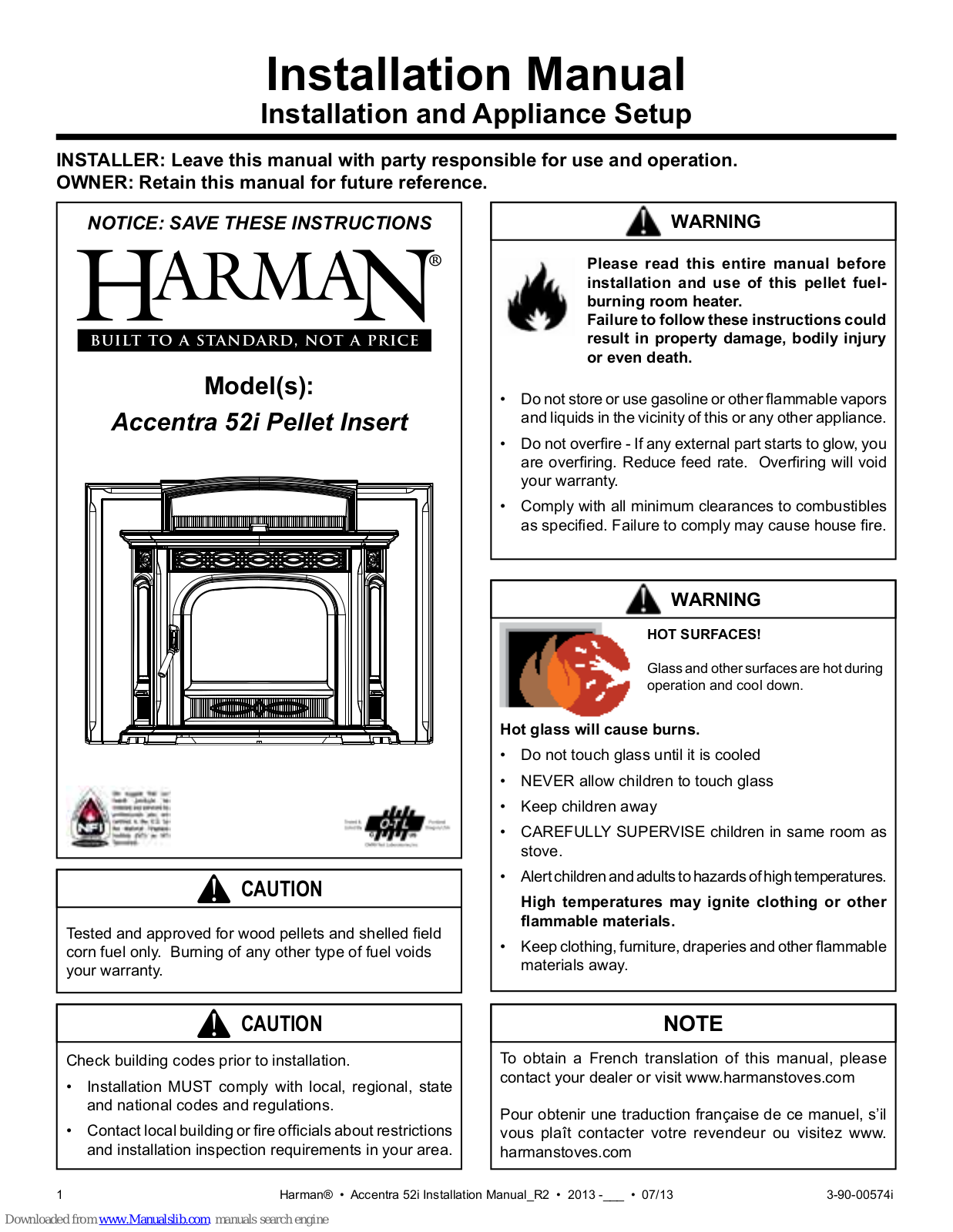 Harman Accentra 52i Pellet Insert Installation Manual