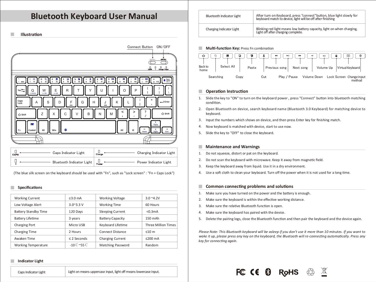 RoHS Bluetooth Keyboard User Manual