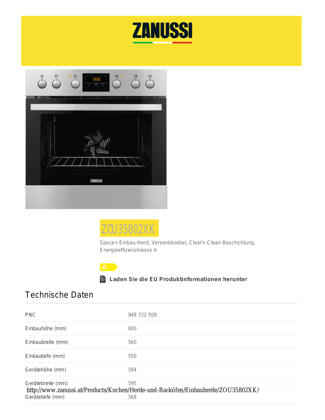 Zanussi ZOU35802XK User Manual