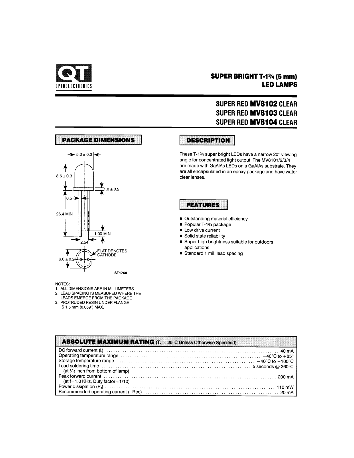 QT MV8103, MV8104, MV8102 Datasheet