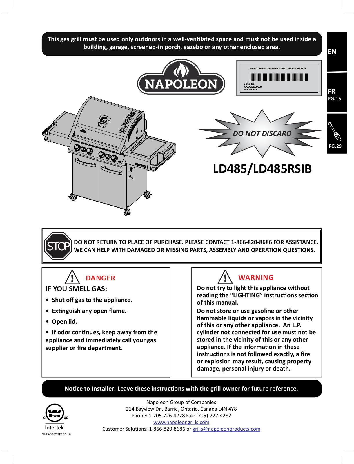 Napoleon LD485RSIB, LD485 User Manual