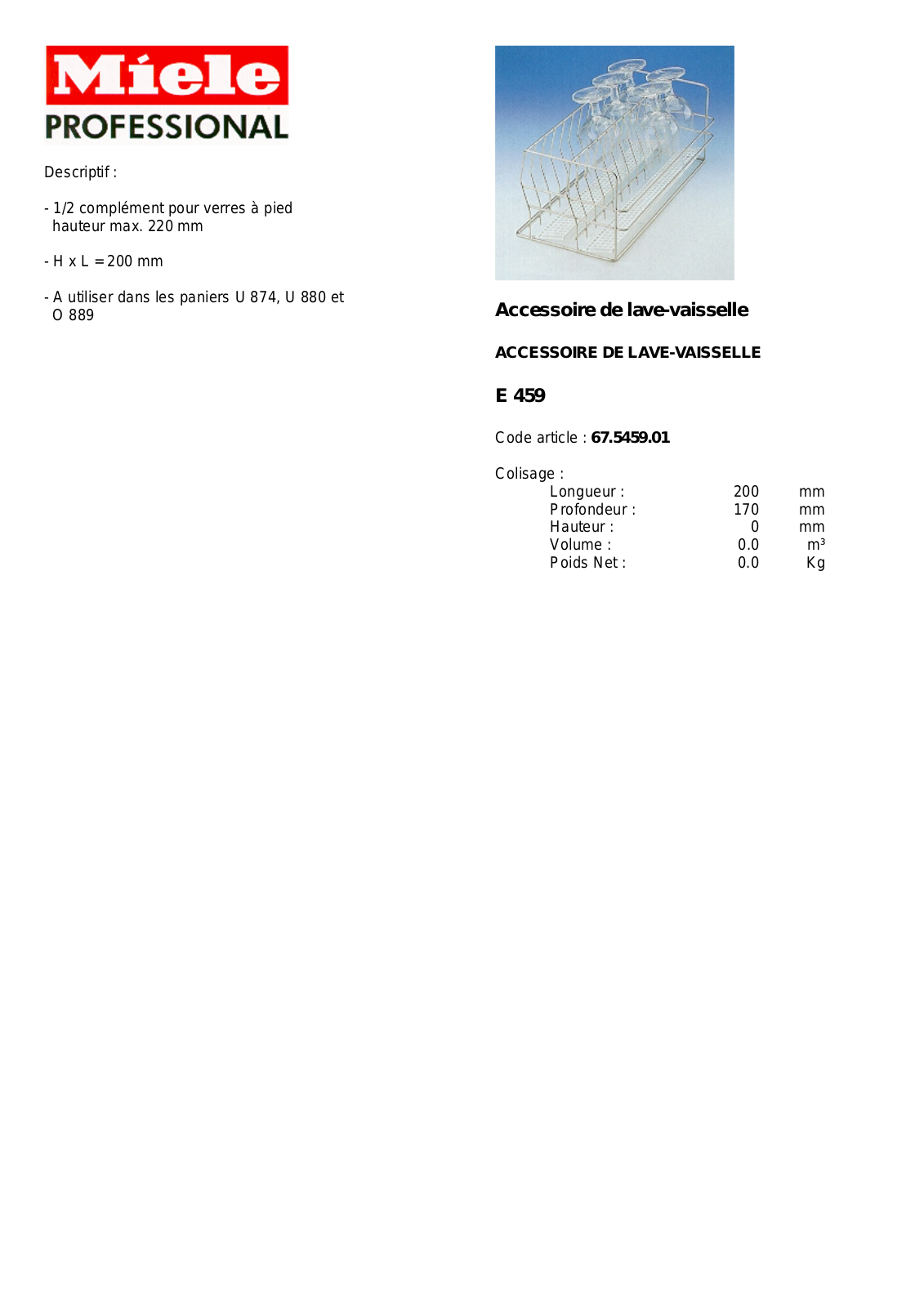 MIELE E 459 DESCRIPTIF User Manual