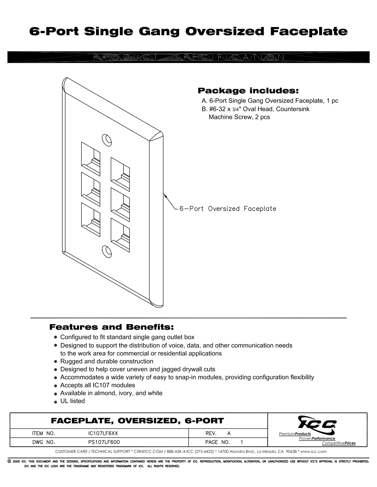 ICC IC107LF6AL, IC107LF6IV, IC107LF6WH Specsheet