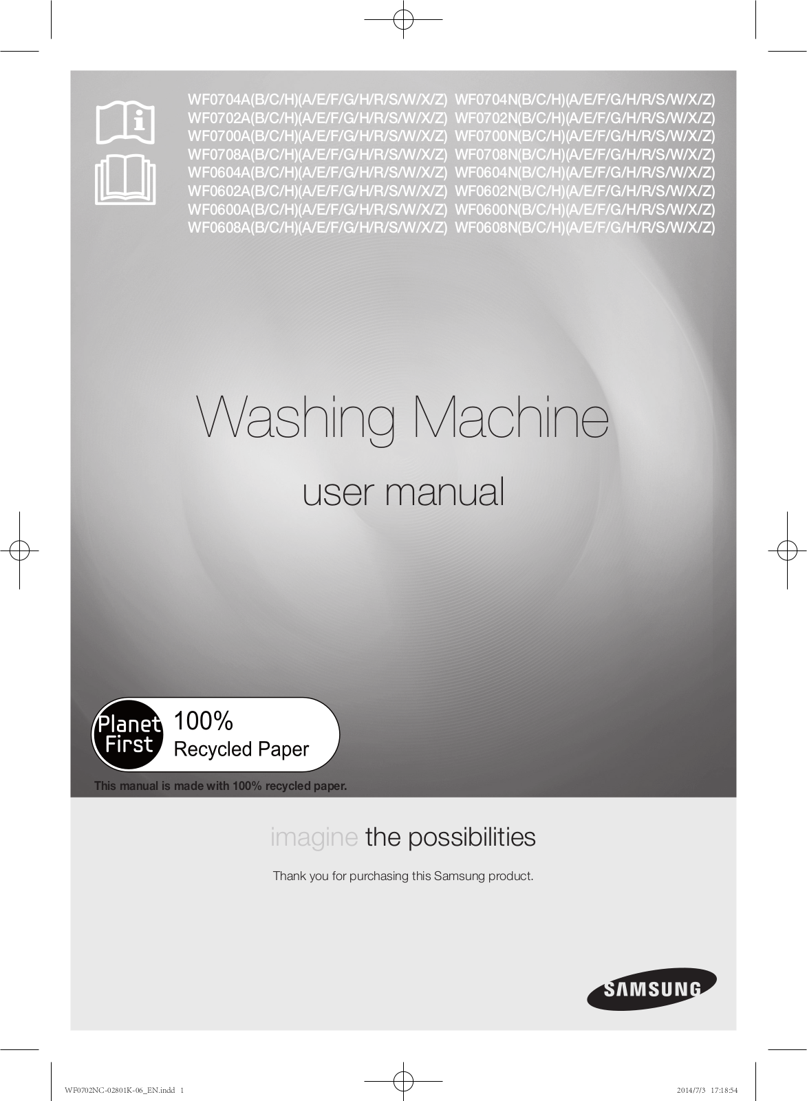 Samsung WF0704ABA, WF0702ABA, WF0700ABA, WF0708ABA, WF0604ABA User manual