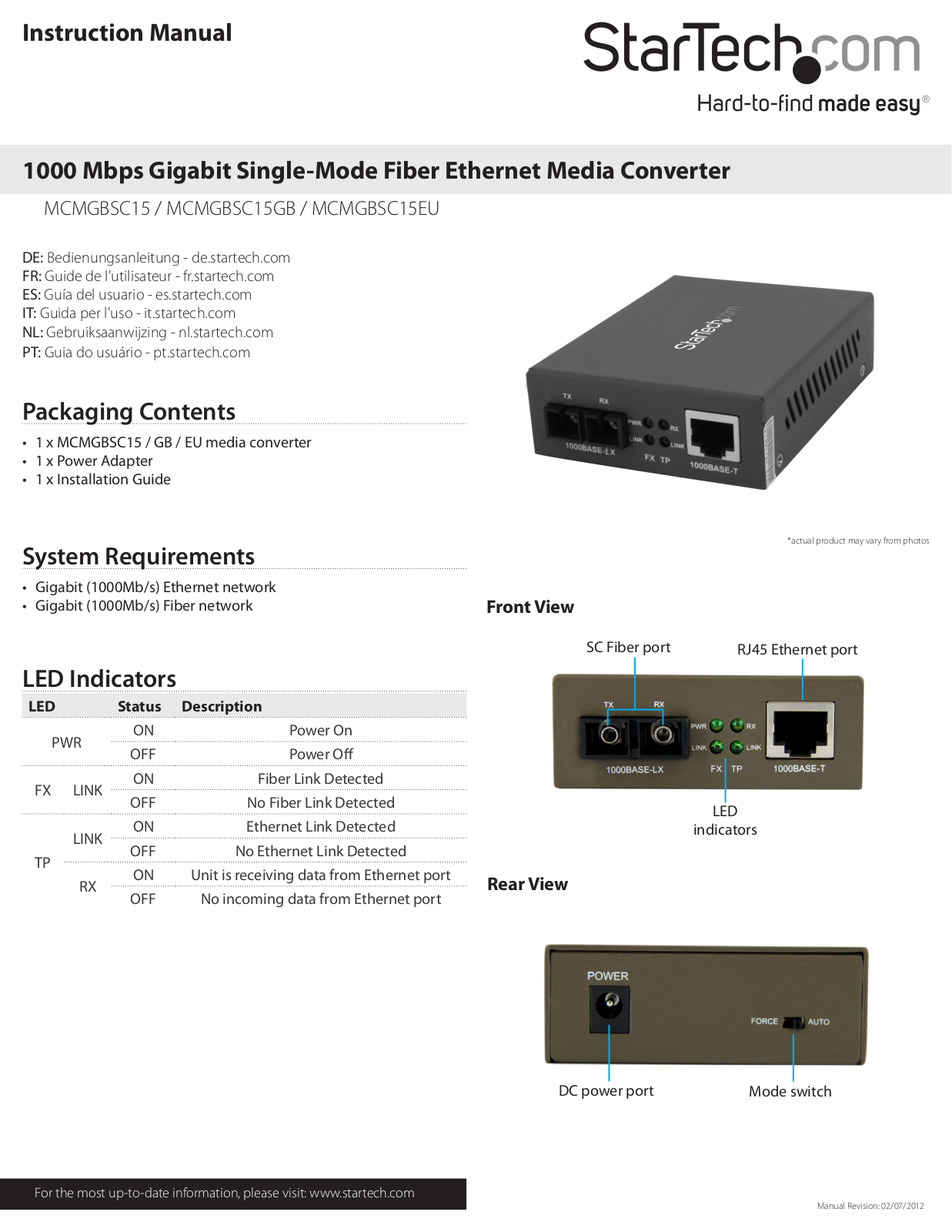 StarTech.com MCMGBSC15 User Manual