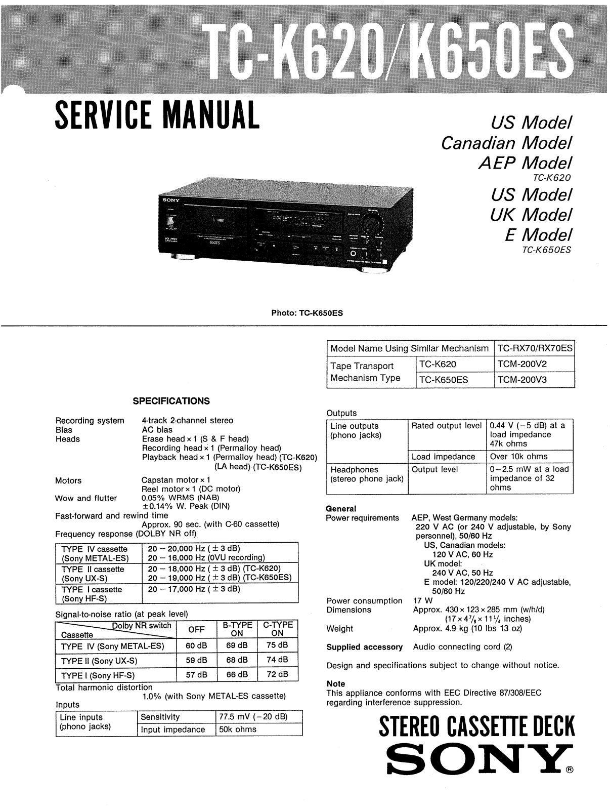 Sony TCK-650-ES Service manual