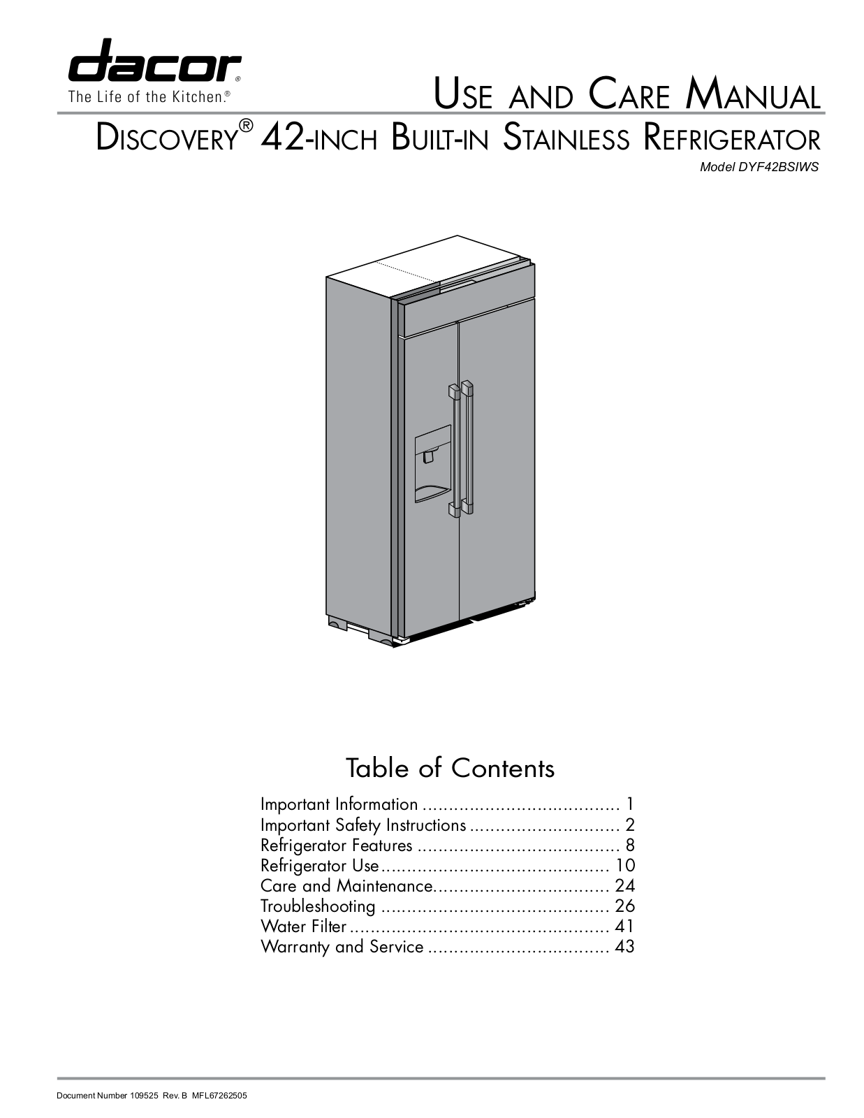 Dacor DYF42BSIWS Use And Care Manual