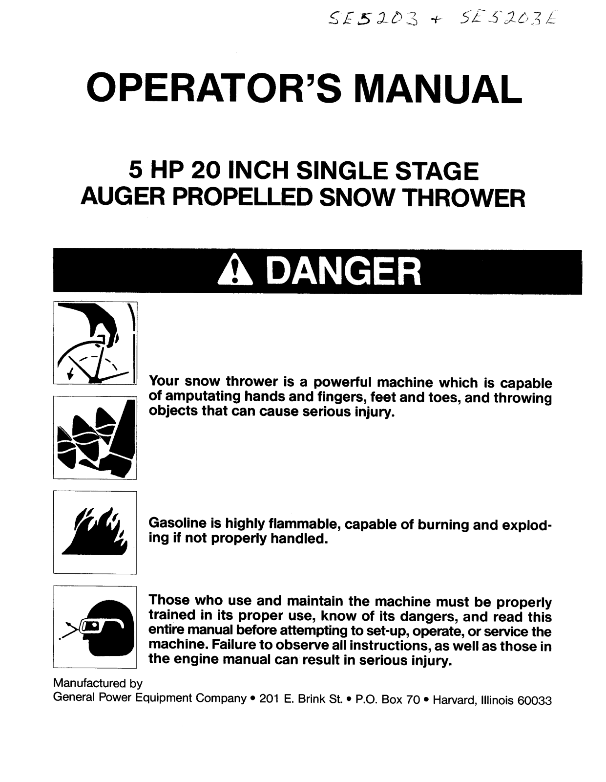 Snapper SE52036, SE5203E, SE5203 User Manual