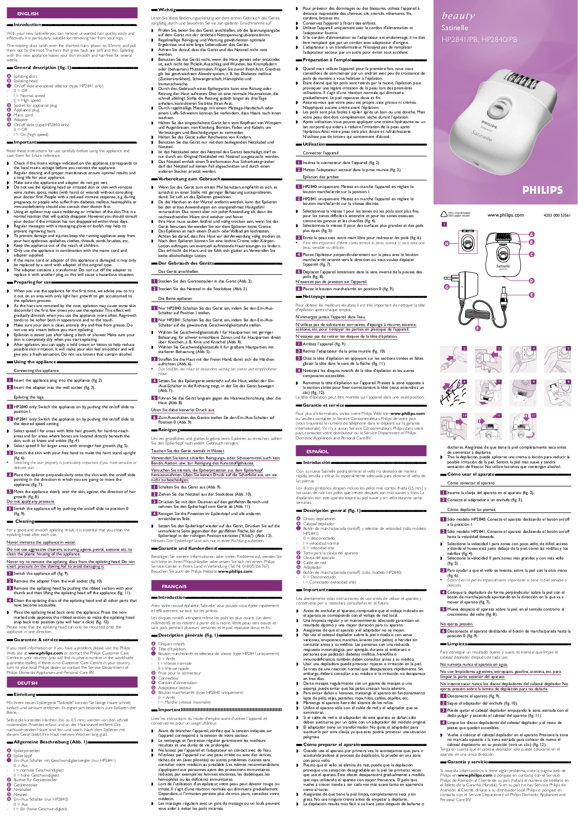 Philips HP2841/PB, HP2840/PB User Manual