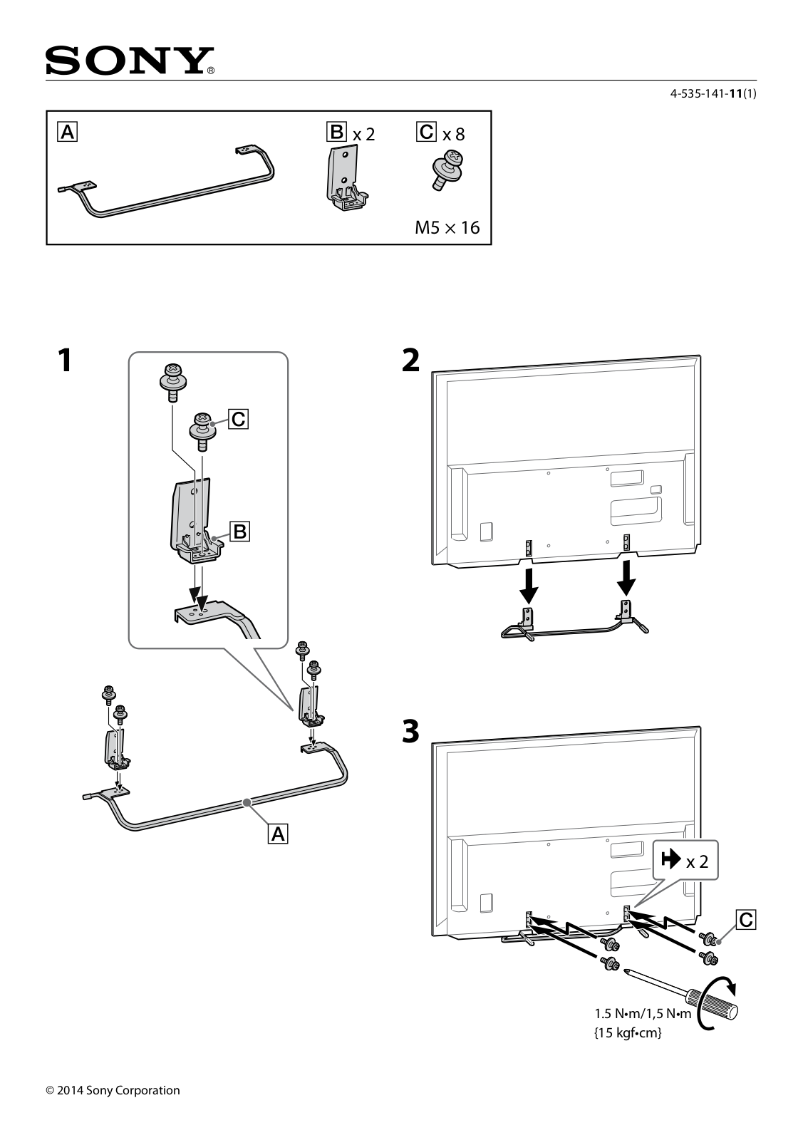 Sony KDL-60W630B, KDL-60W610B Stand Installation