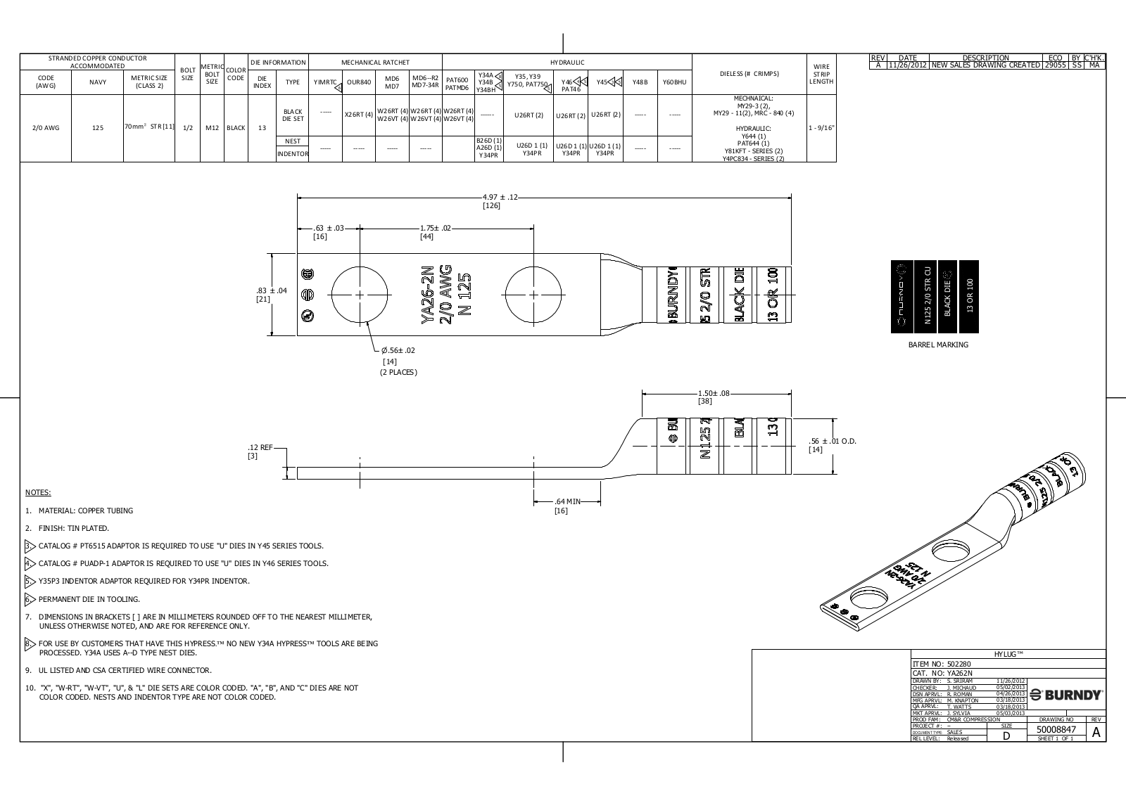 Burndy YA262N dimensions