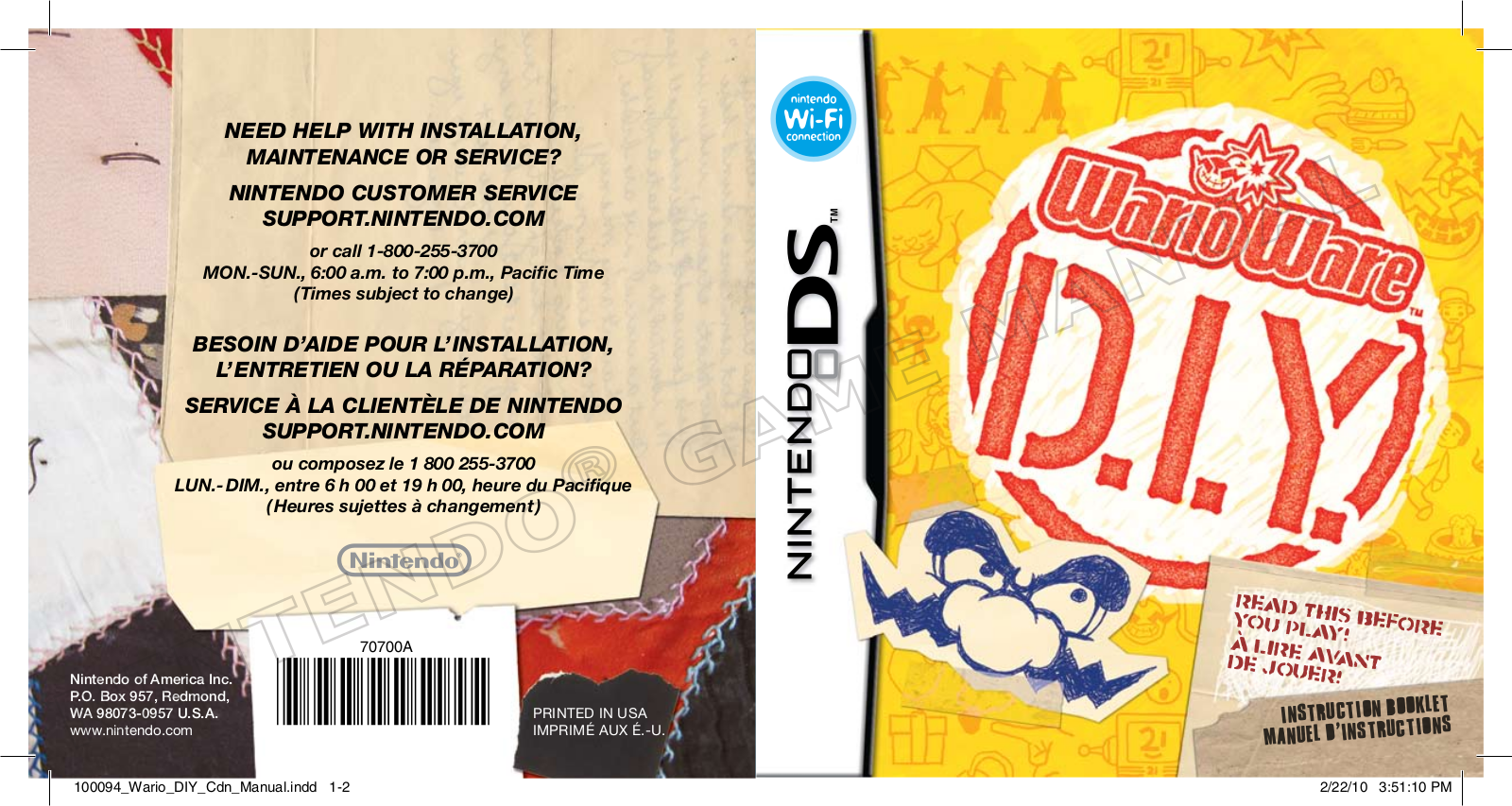 NINTENDO DS Wario Ware D.I.Y. User Manual