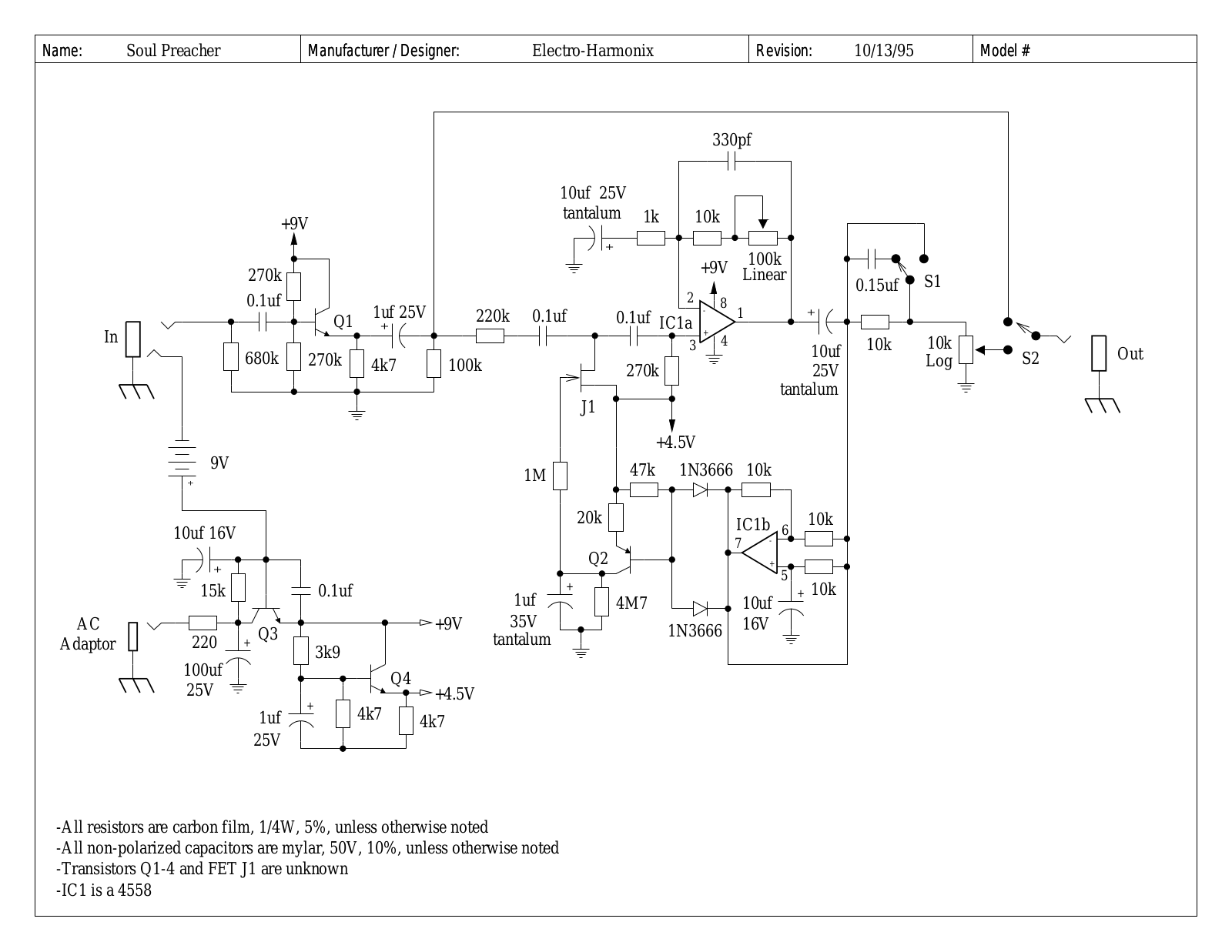 Electro Harmonix soulpreacher, harmonix soul preacher schematic