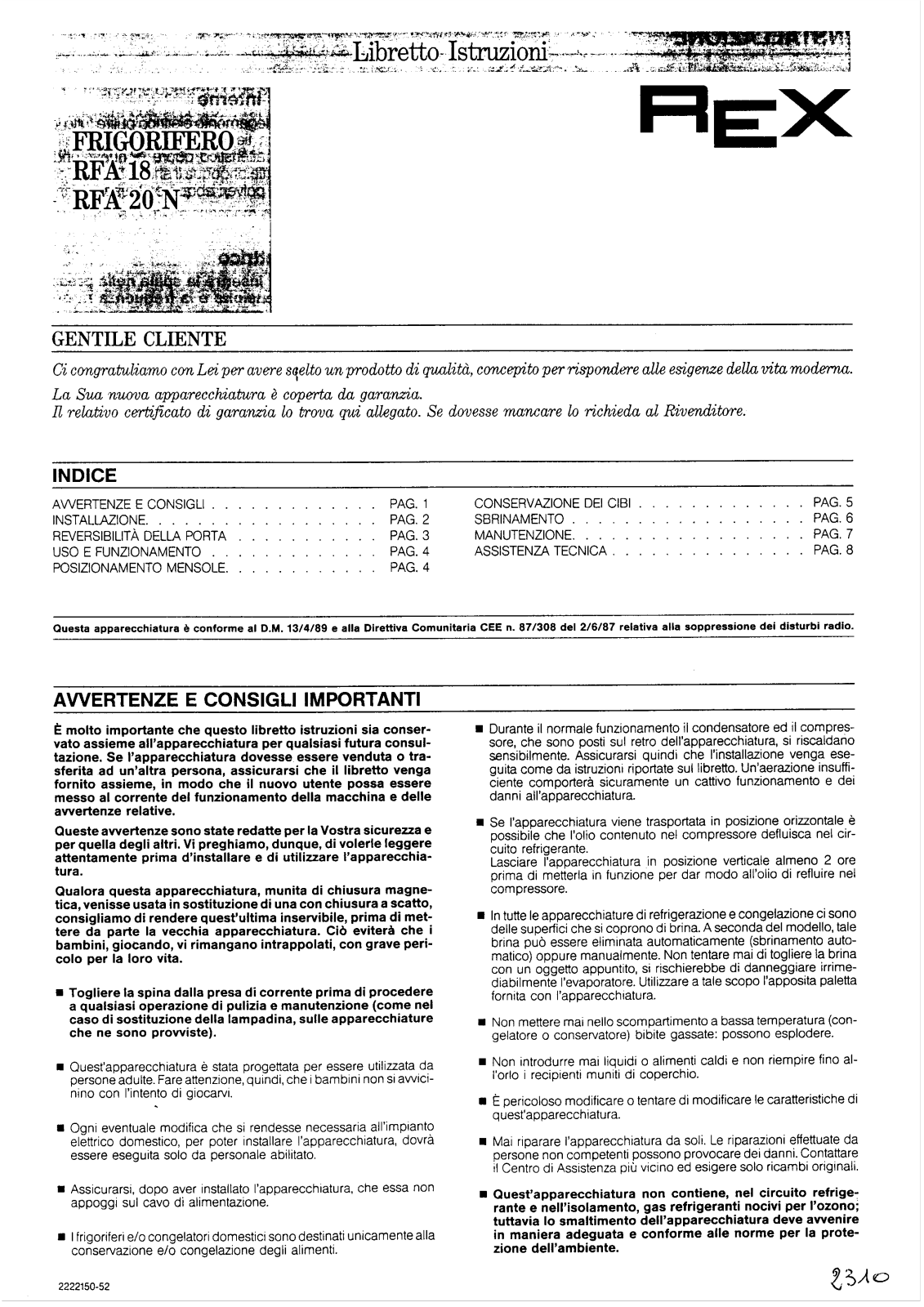 Rex RFA20N User Manual