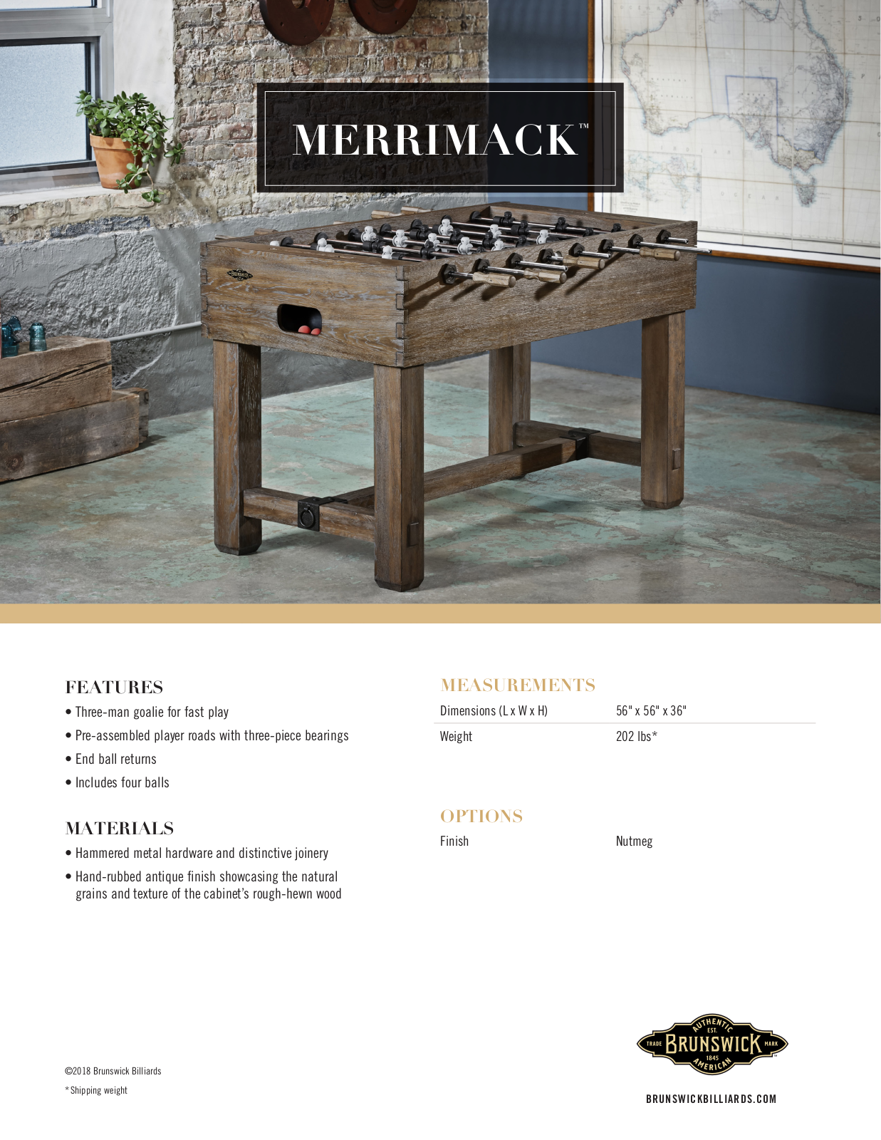 Brunswick MERRIMACK Specification Sheet - ManualMachine.com