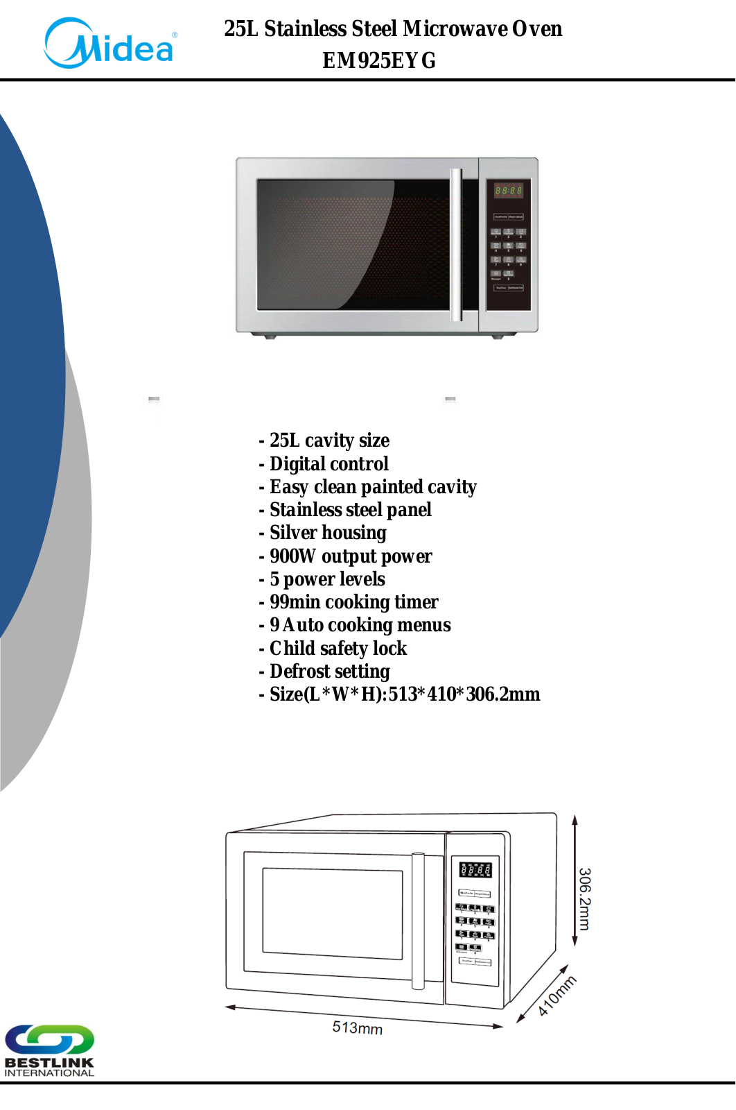 Midea EM925EYG Specifications Sheet