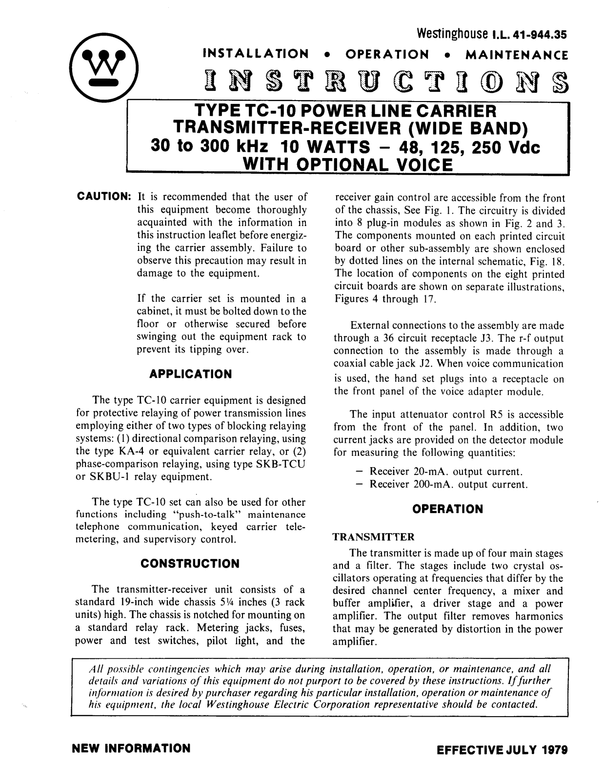 Westinghouse TC-10 Instructions Manual - ManualMachine.com